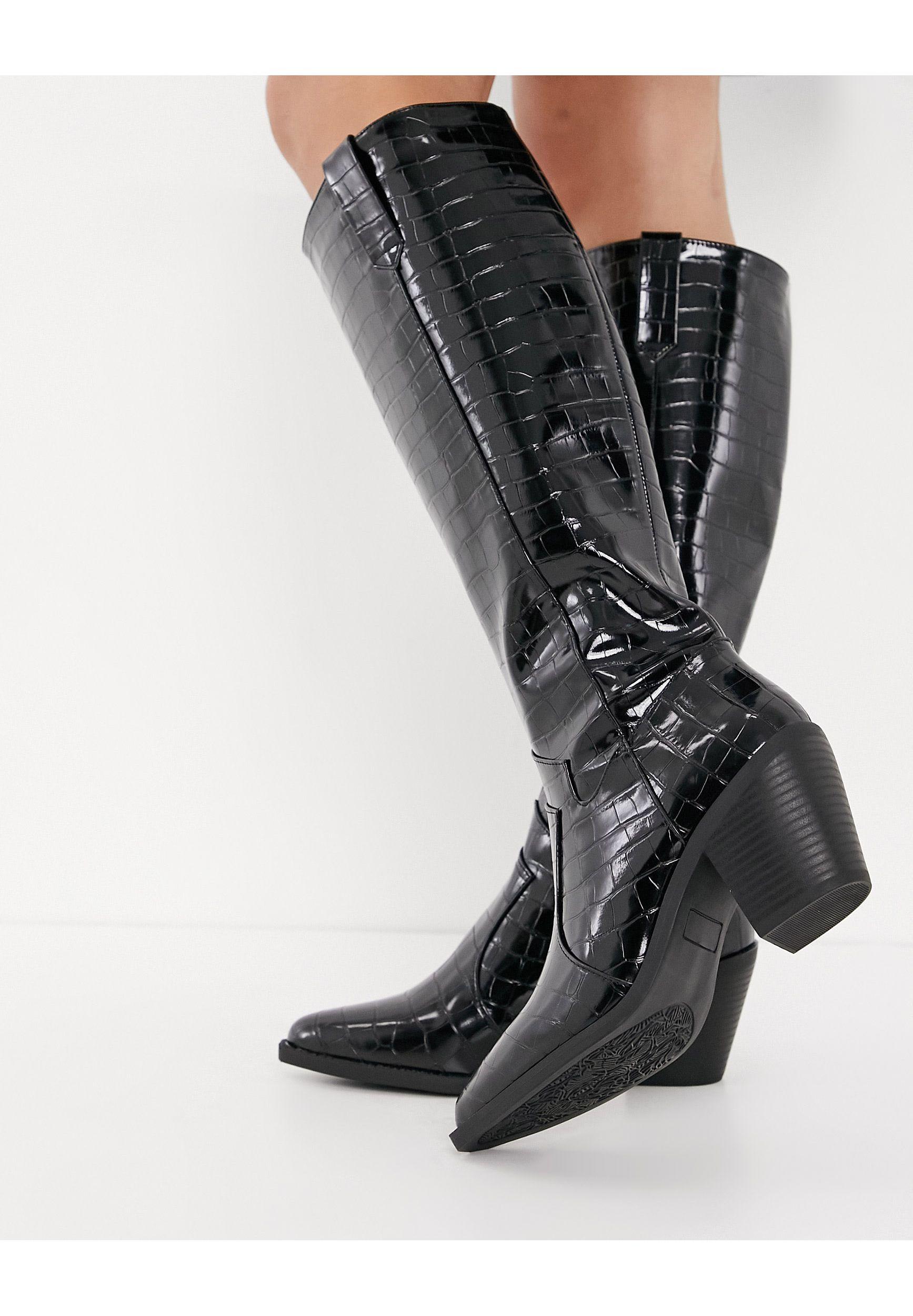 black knee high cowgirl boots
