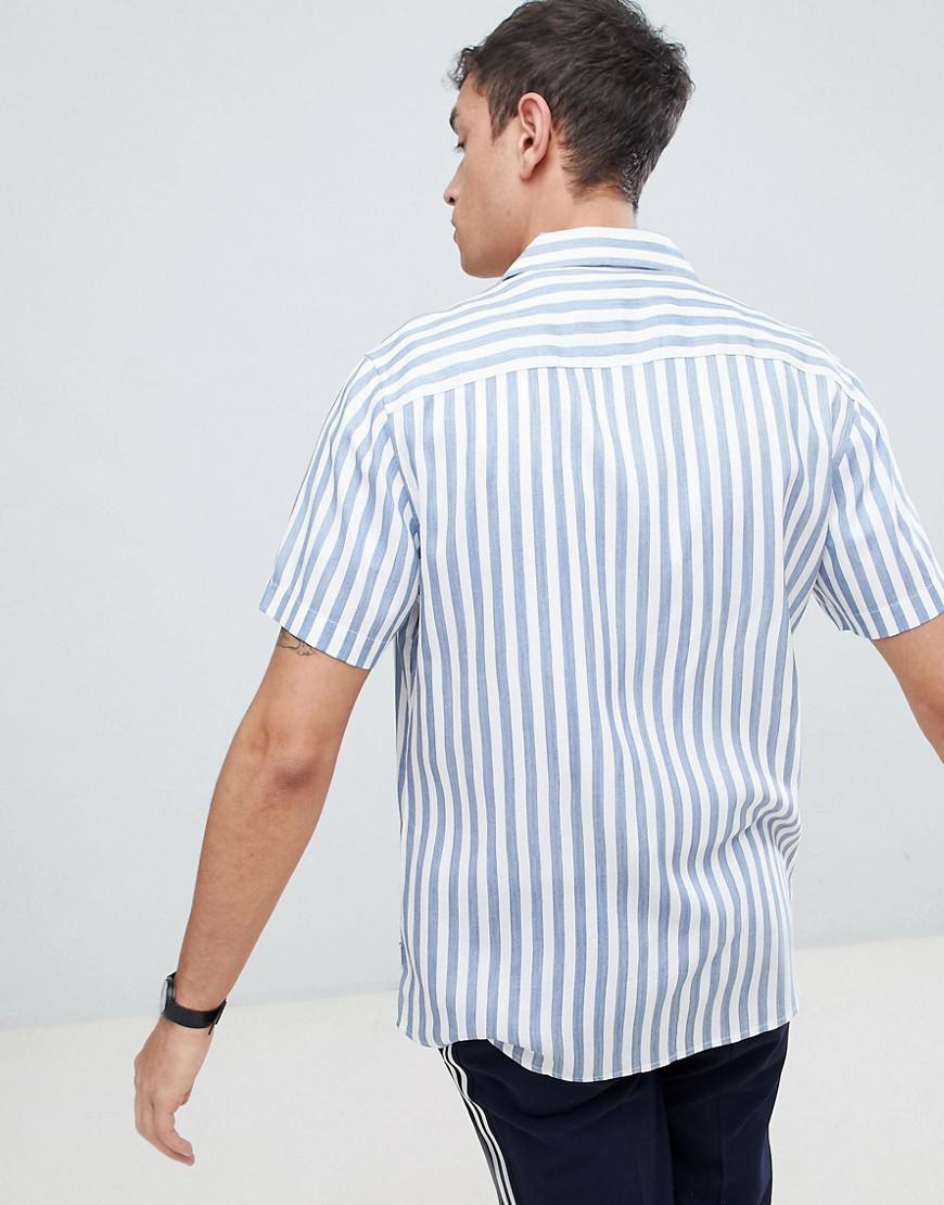 Panter Monarchie Oproepen Only & Sons Striped Short Sleeve Shirt With Revere Collar in Blue for Men |  Lyst