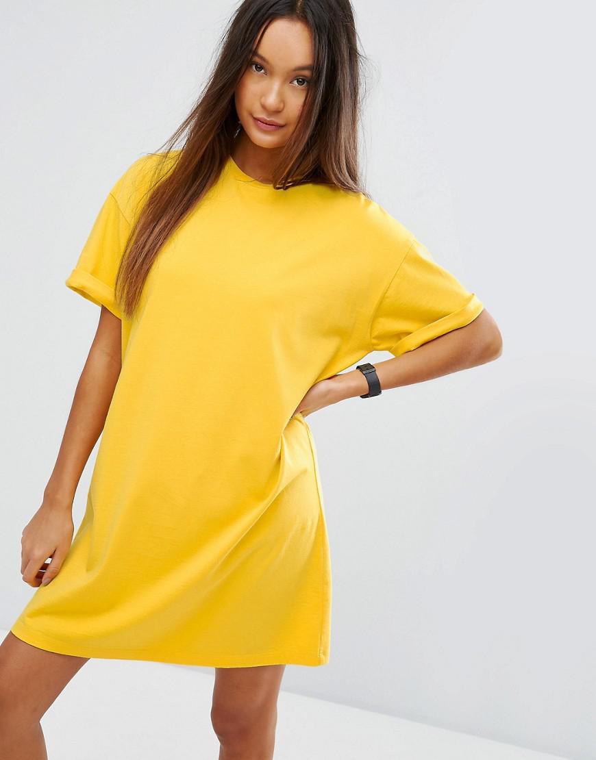ASOS Rolled Sleeves Ultimate T-shirt Dress in Yellow | Lyst