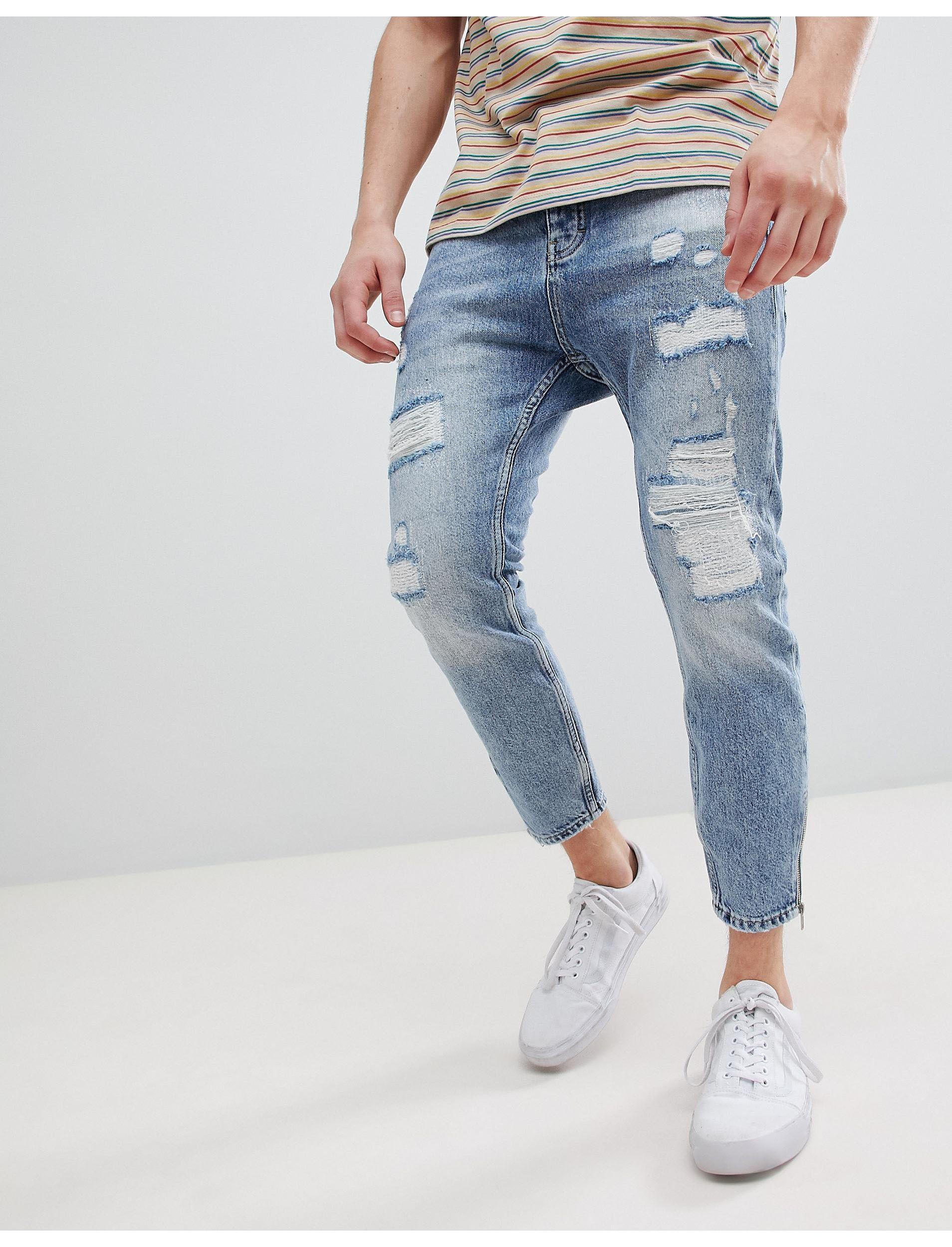 Stradivarius Denim Smaltoelopende Jeans Met Ritsen En Rafels, in het Blauw  voor heren - Lyst
