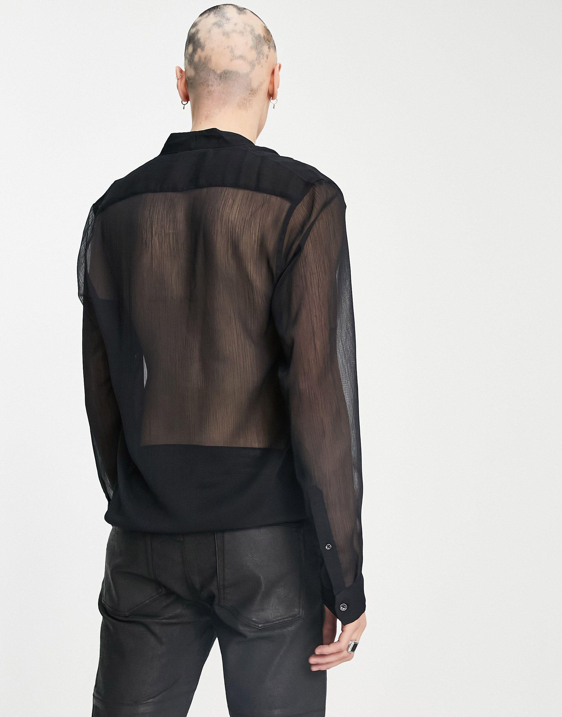 ASOS Regular Sheer Shirt With Deep V Neck in Black for Men | Lyst