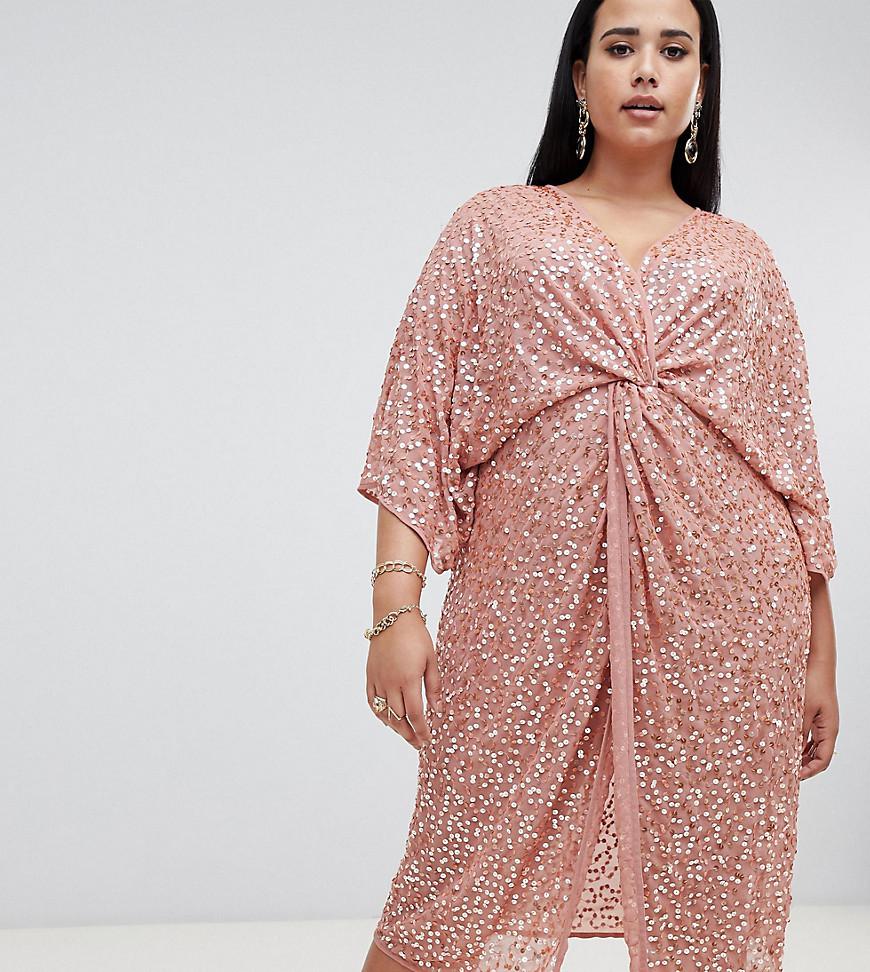 asos design scatter sequin knot front kimono midi dress