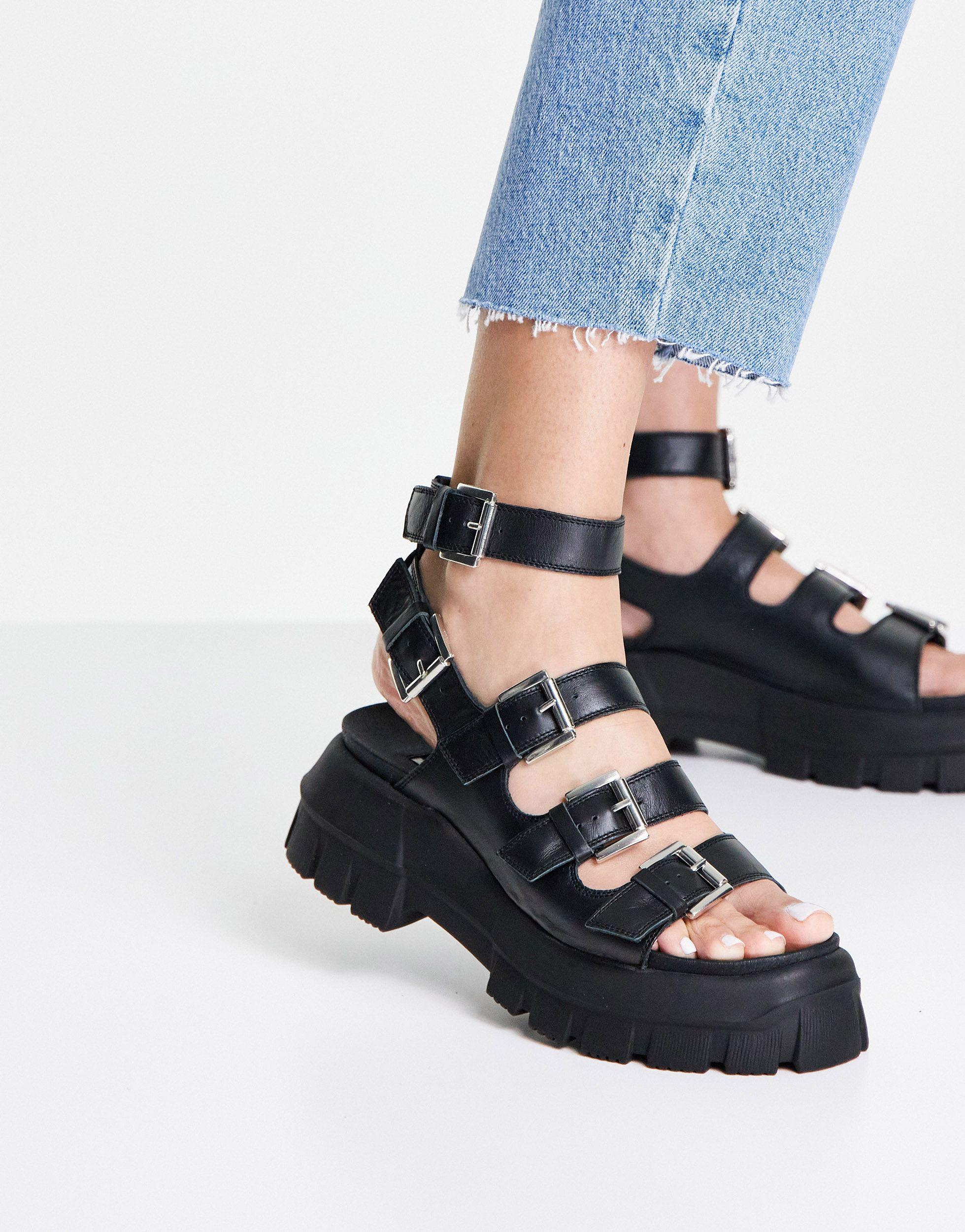 Sandalias negras con suela gruesa y hebillas peace TOPSHOP | Lyst