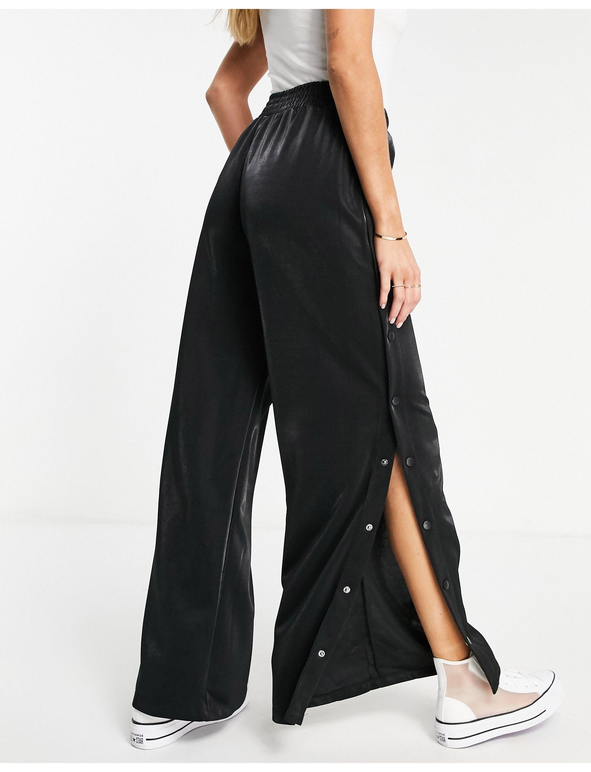 Bershka Synthetic Wide Leg Trouser With Popper Detail Co-ord in Black ...
