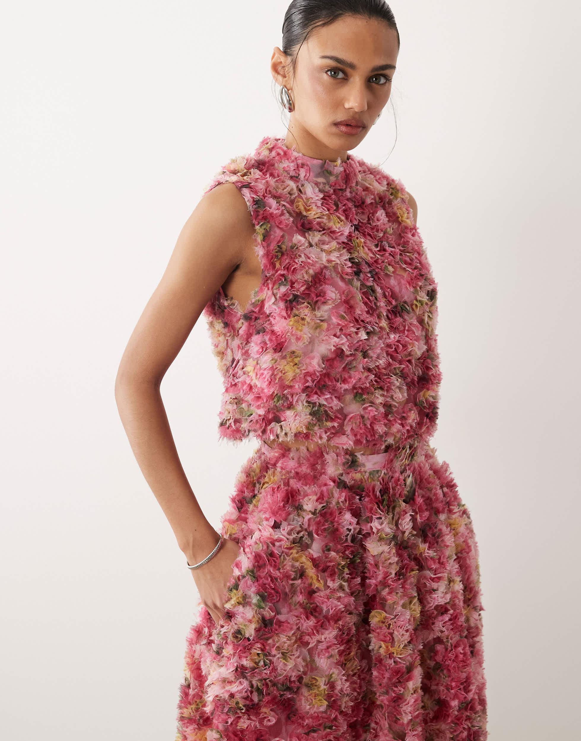 Sister Jane Dream Palette Floral Tulle High Neck Top Co-Ord in Red