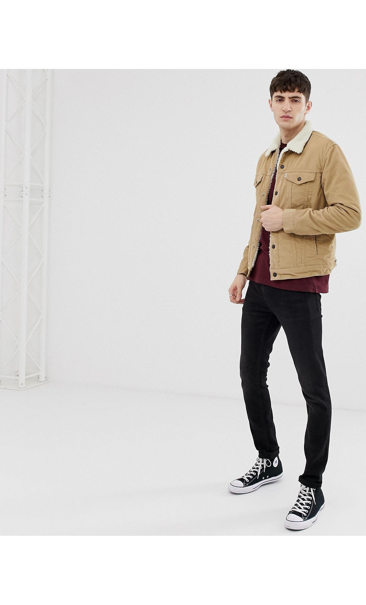 levi's cord borg trucker jacket in beige
