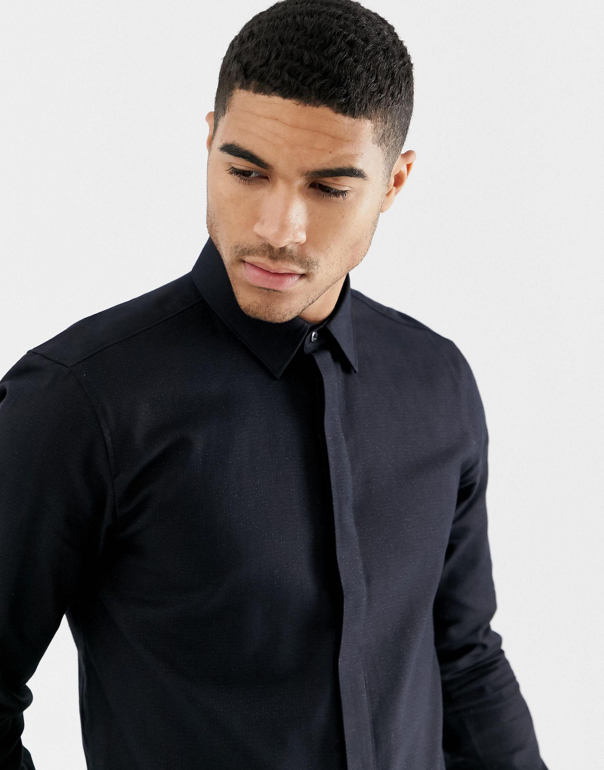 Camisa negra brillante HUGO de hombre de color Negro | Lyst