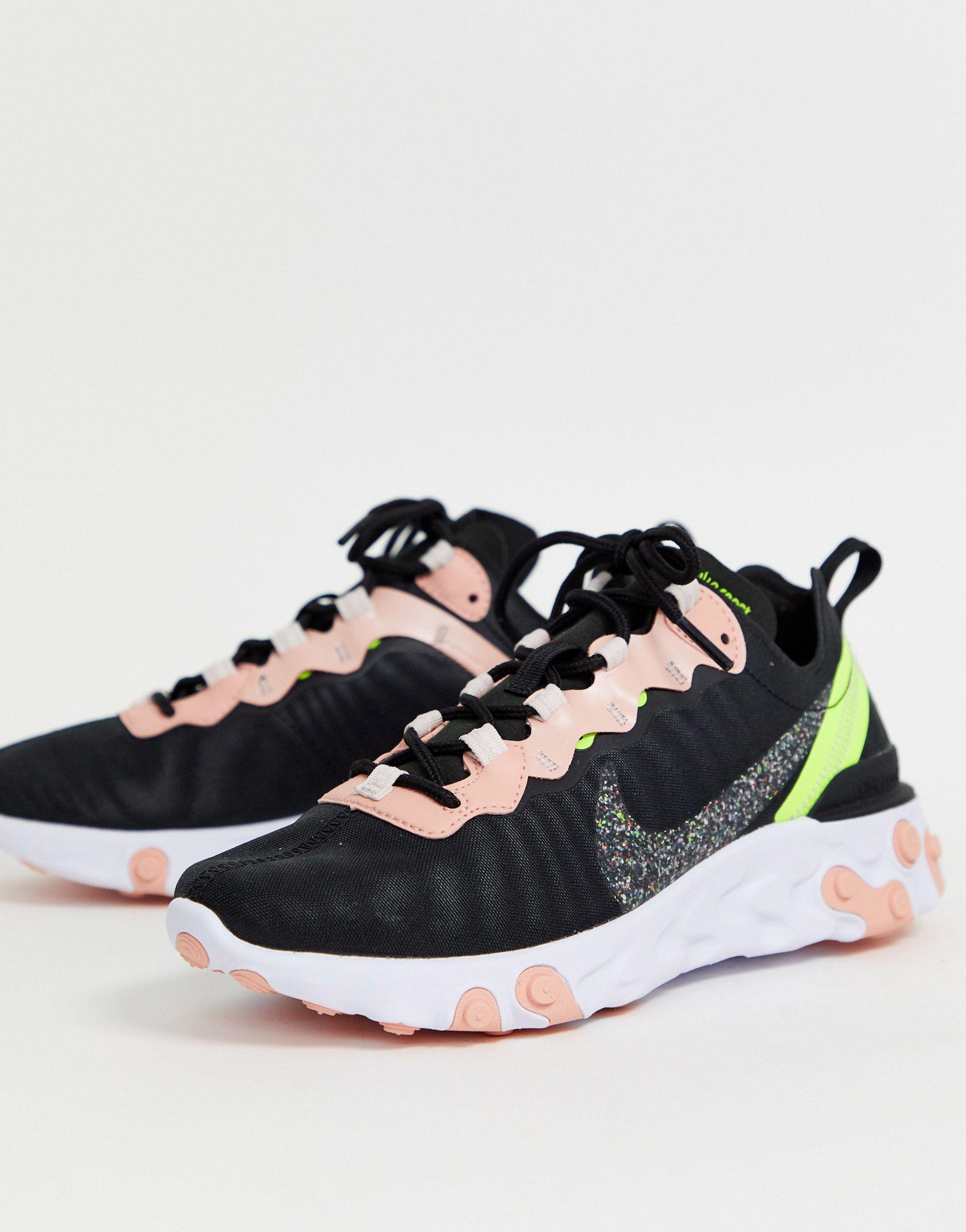 nike black and white react element 55 trainers
