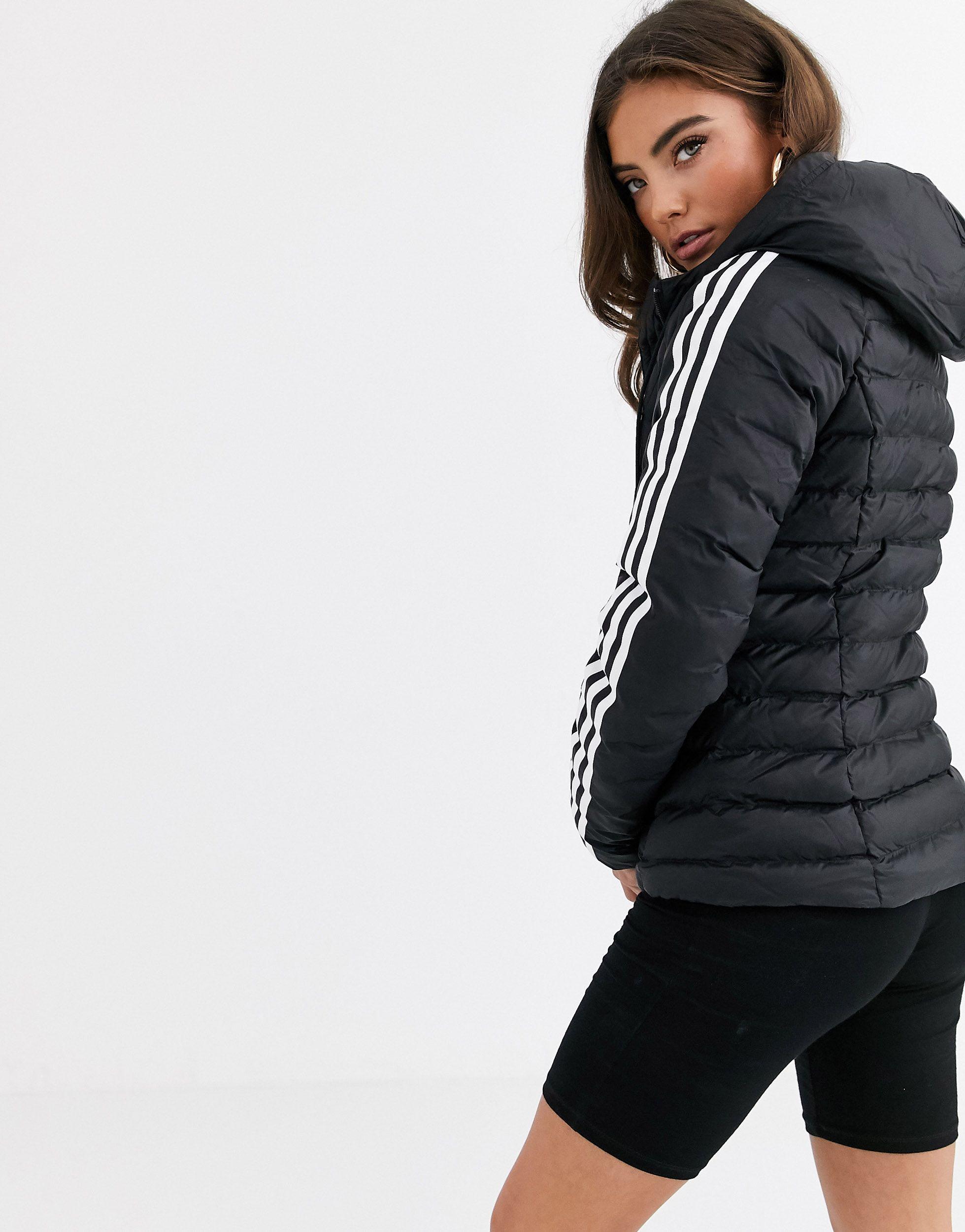 adidas Originals Synthetic Three Stripe Slim Padded Jacket in Black | Lyst