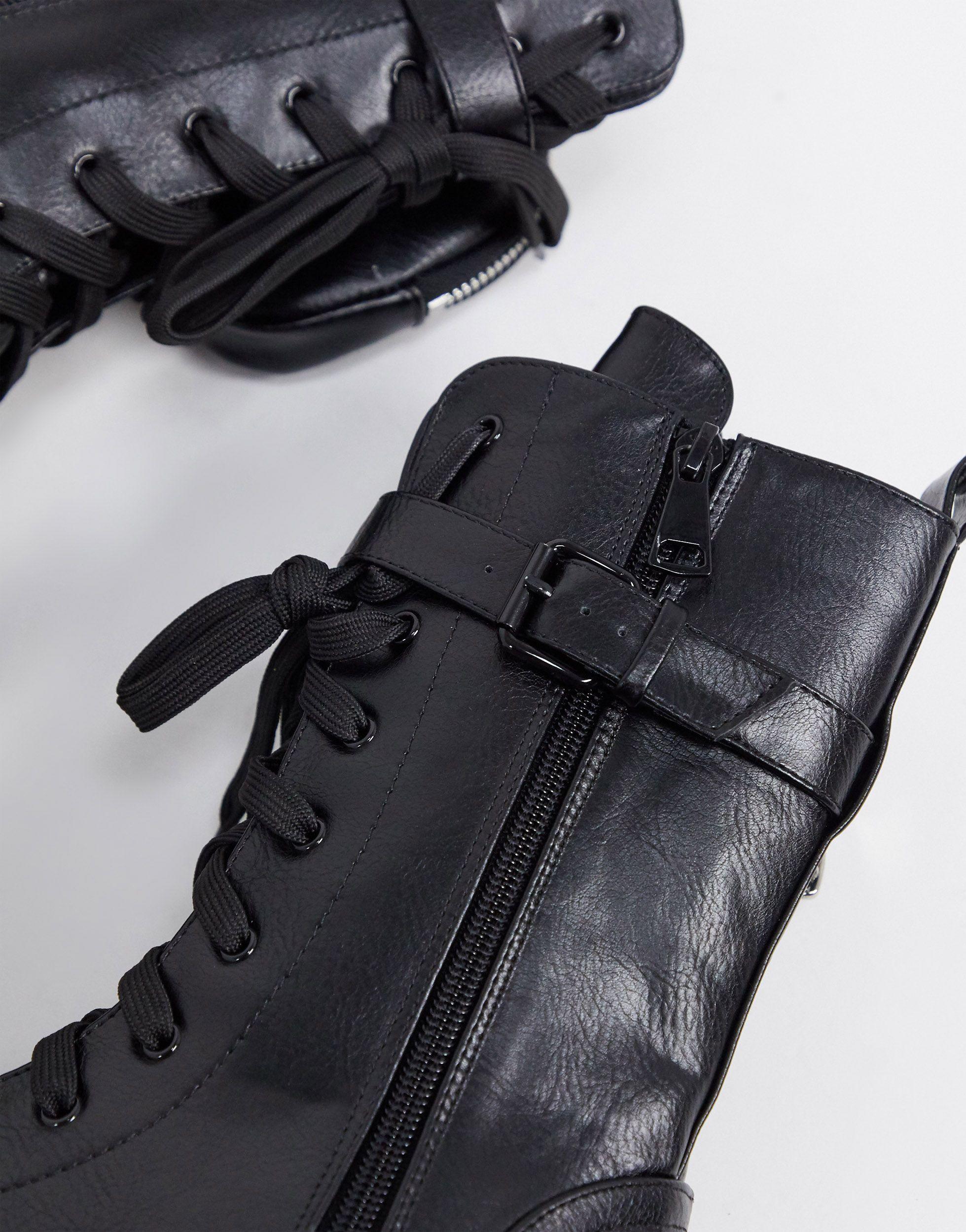 public desire intention chunky calf boot with pouch in black