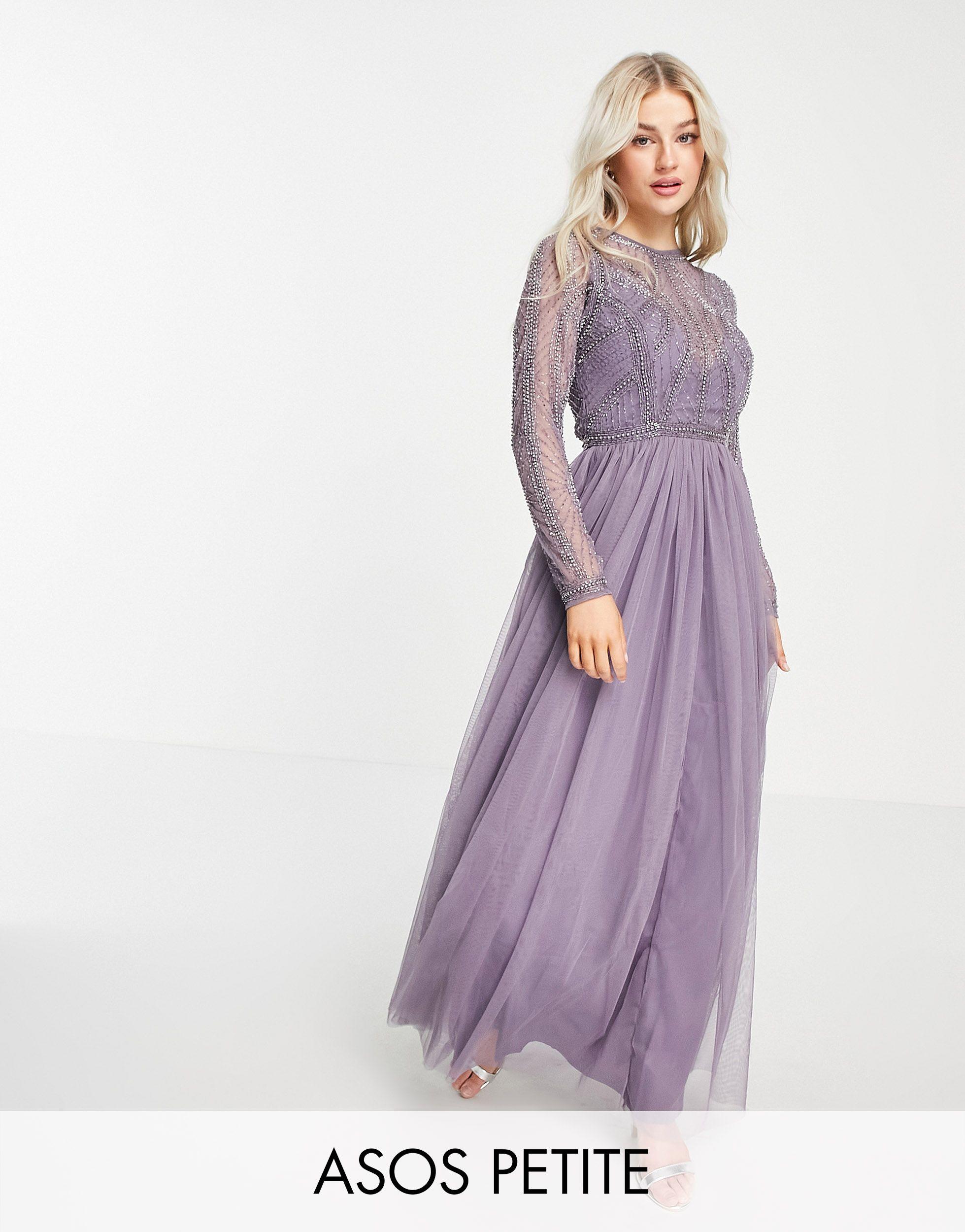 ASOS Asos Design Petite Embellished Bodice Maxi Dress With Tulle Skirt in  Purple | Lyst