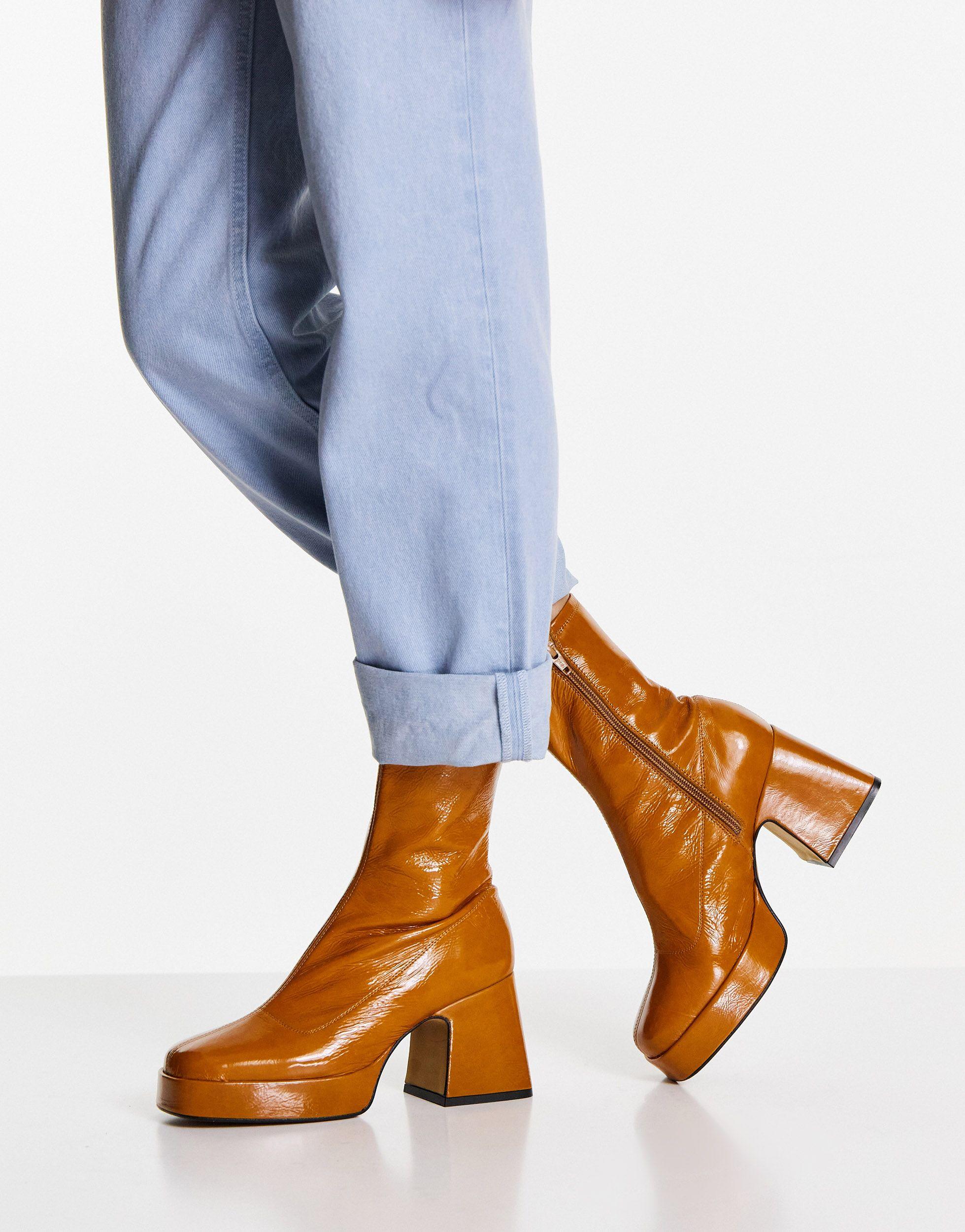 TOPSHOP Heaven Leather Platform Ankle Boots in Blue | Lyst
