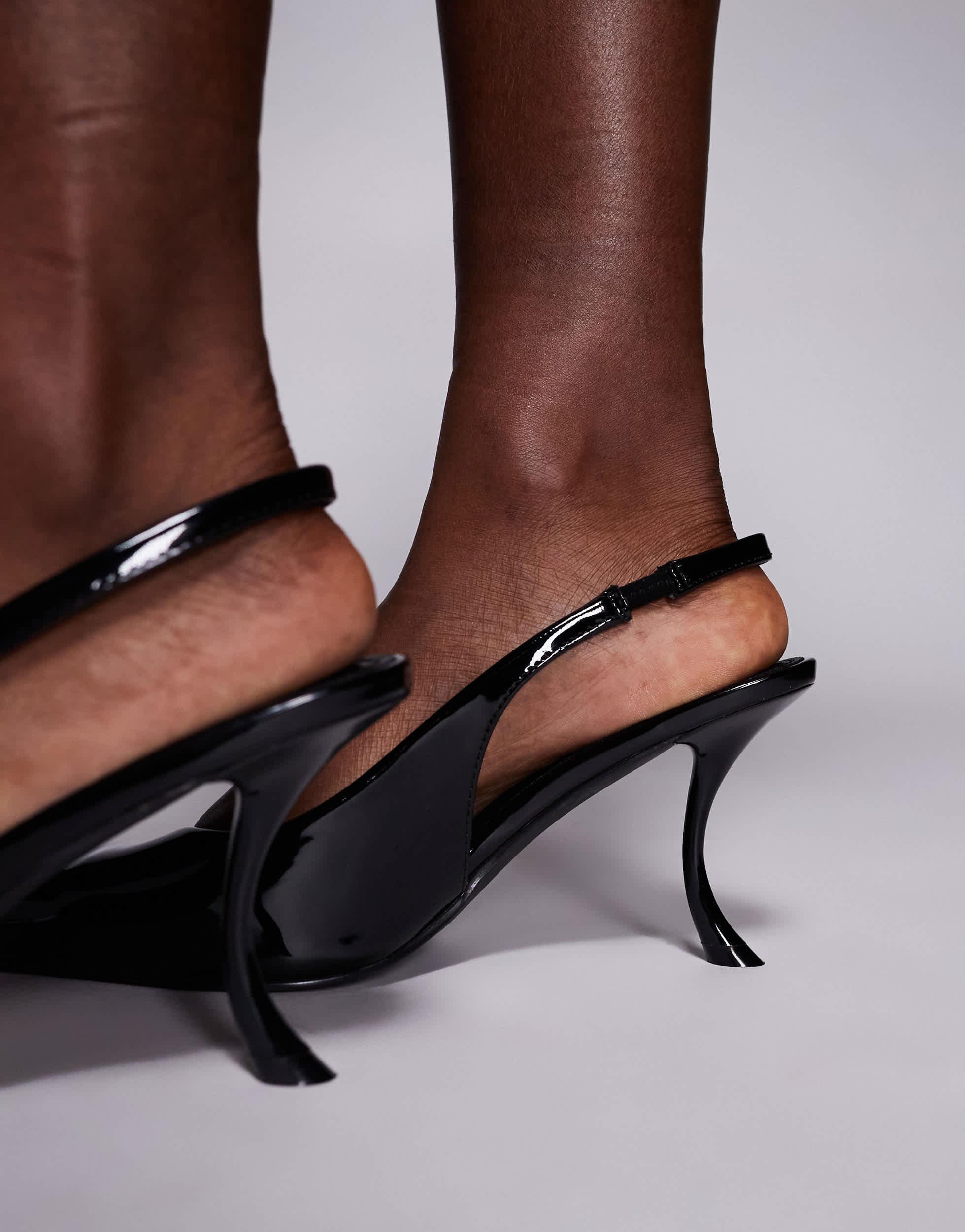 Sandales à Talons Public Desire Freya - Simili Daim Noir, Talon Bloc, Lanières Nouées, Taille US 7.5, Neuf Avec Boîte