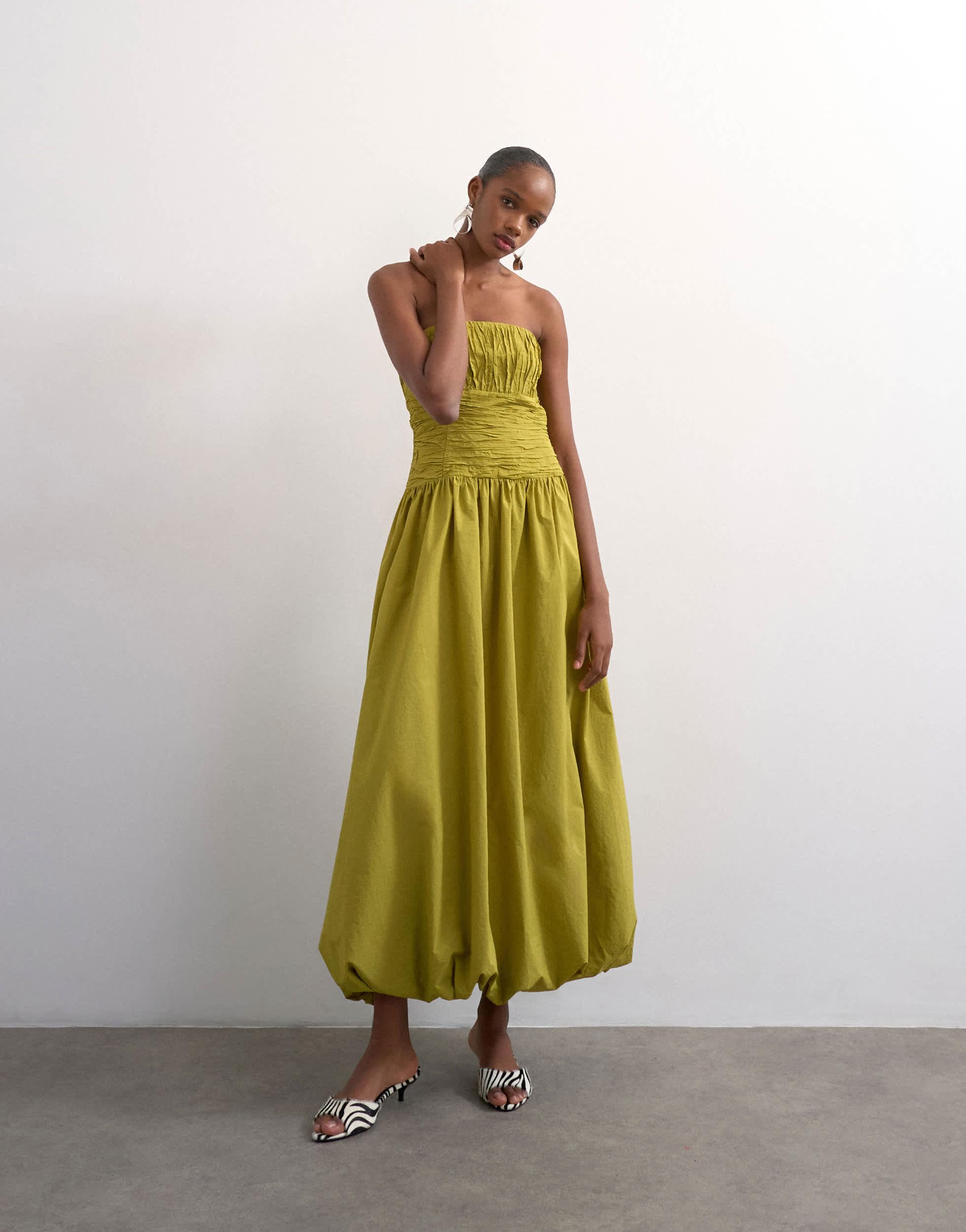 green bandeau maxi dress Bambi | MINT Bandeau Maxi Dress With Scarf-Detail