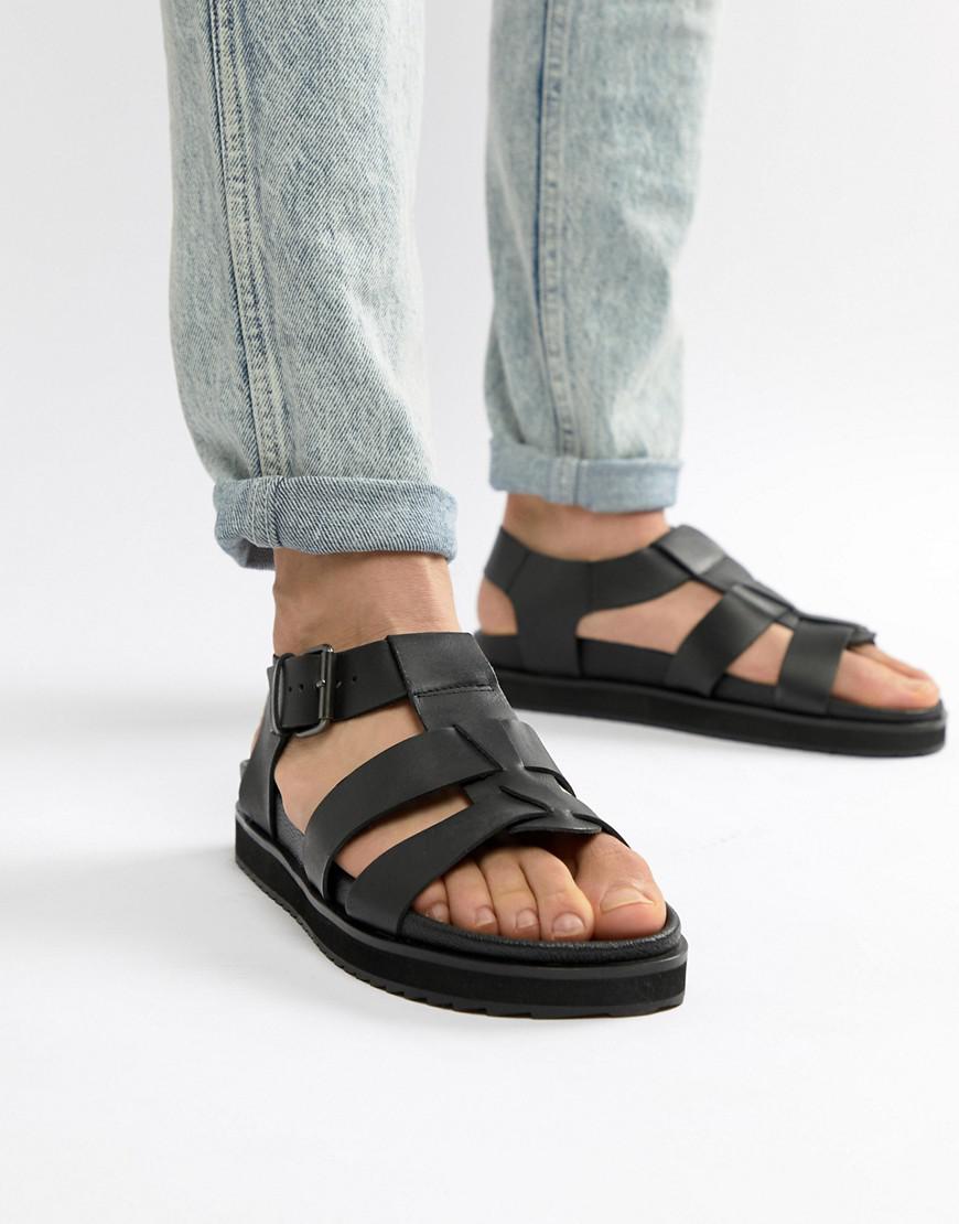 Dune Chunky Sandals In Black Leather for Men - Lyst