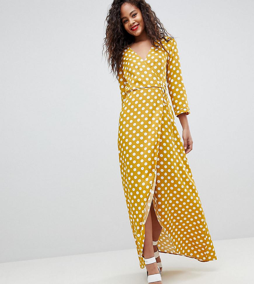 yellow spot wrap dress