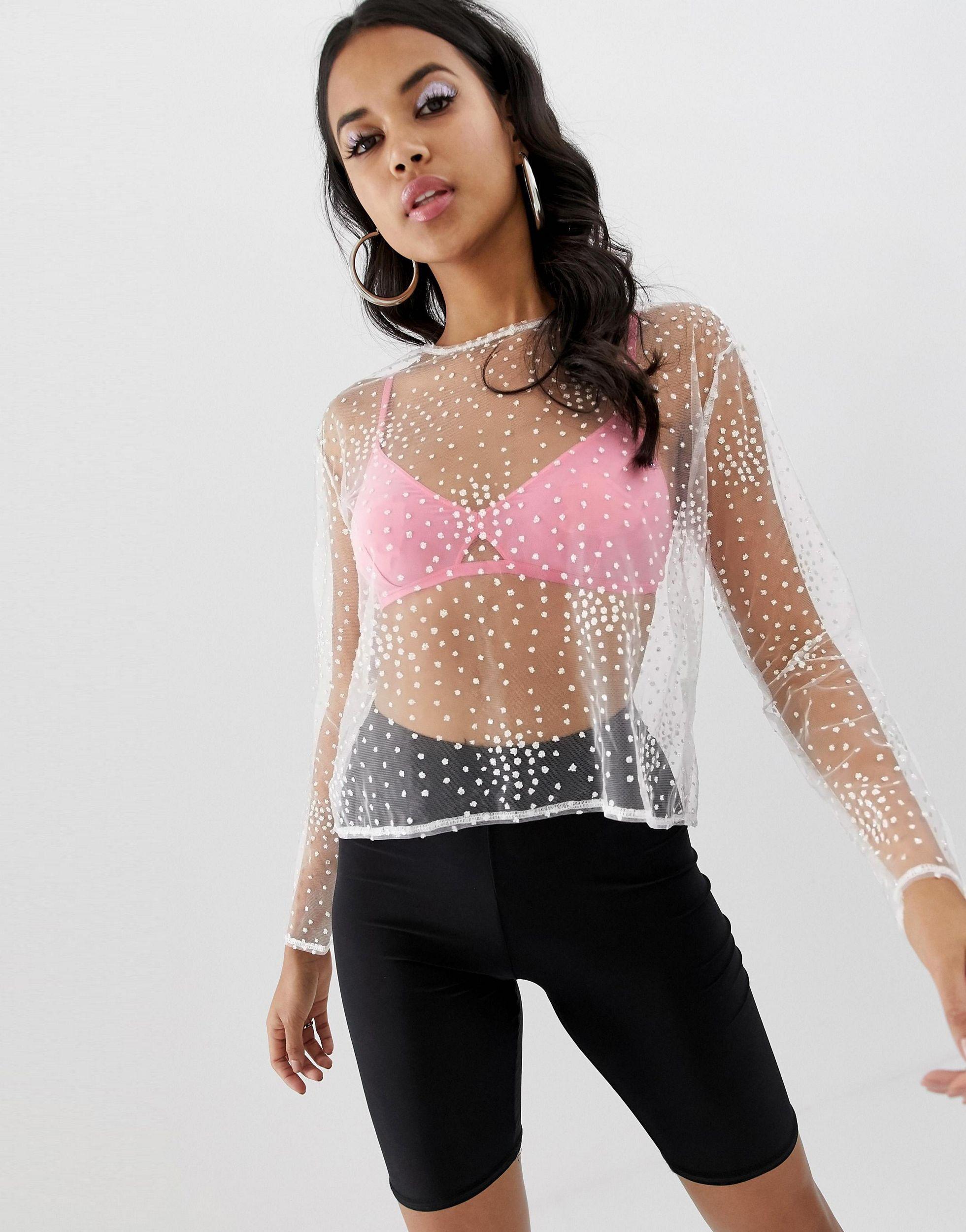 Motel Sheer Top With Glitter Detail in White