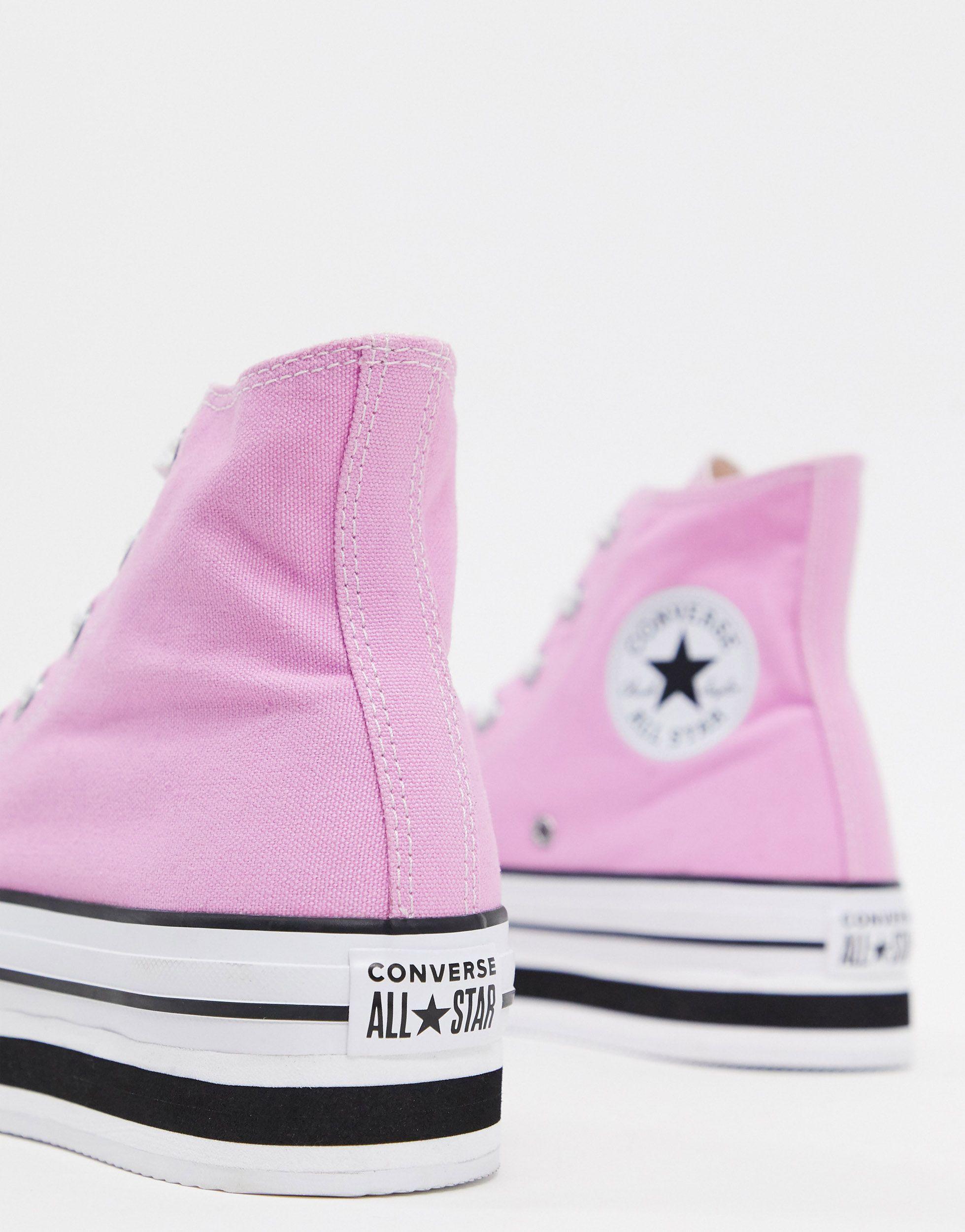 Converse Chuck Taylor Hi Layer Flatform Pink Sneakers | Lyst UK