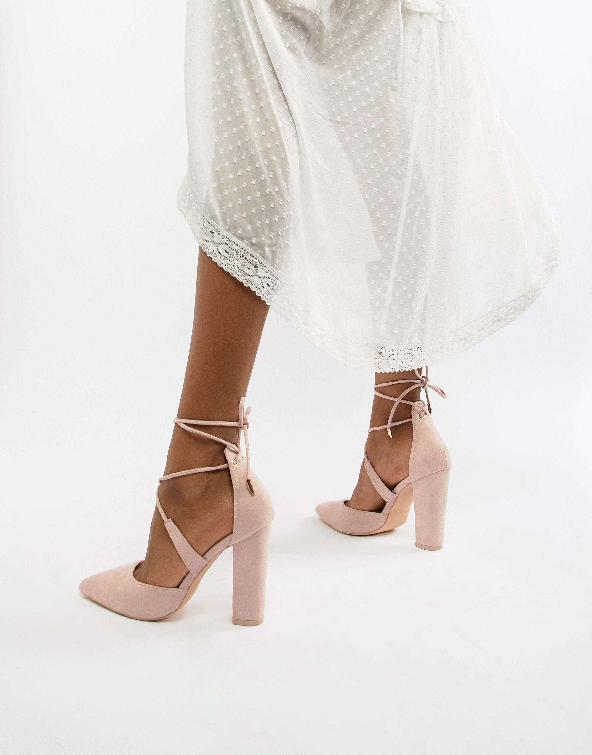 glamorous block heel tie up court