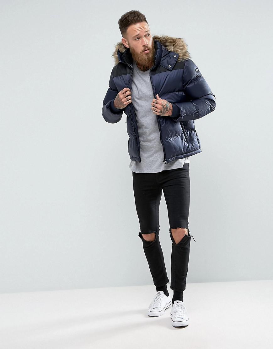 schott puffer jacket detachable hood