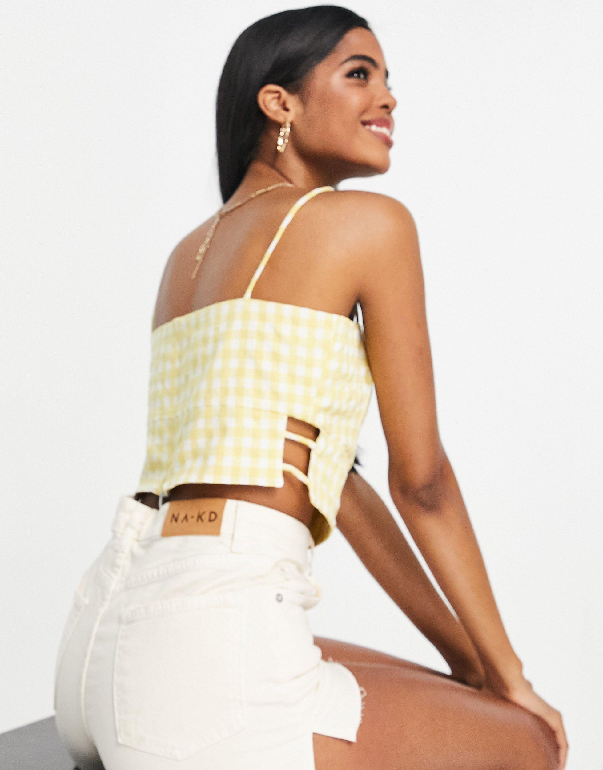 Urban Revivo Denim Cami Crop Top in Yellow (Natural) Lyst