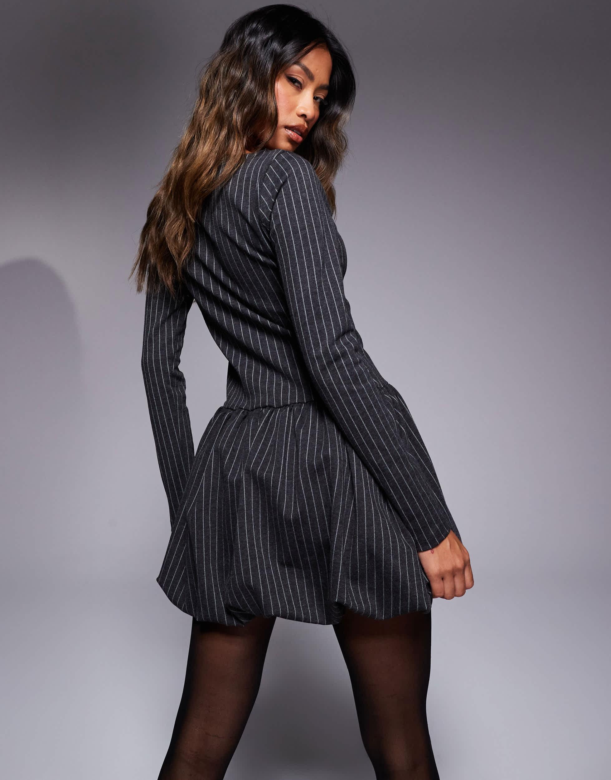 ASOS Long Sleeve Puff Ball Dress in Black | Lyst