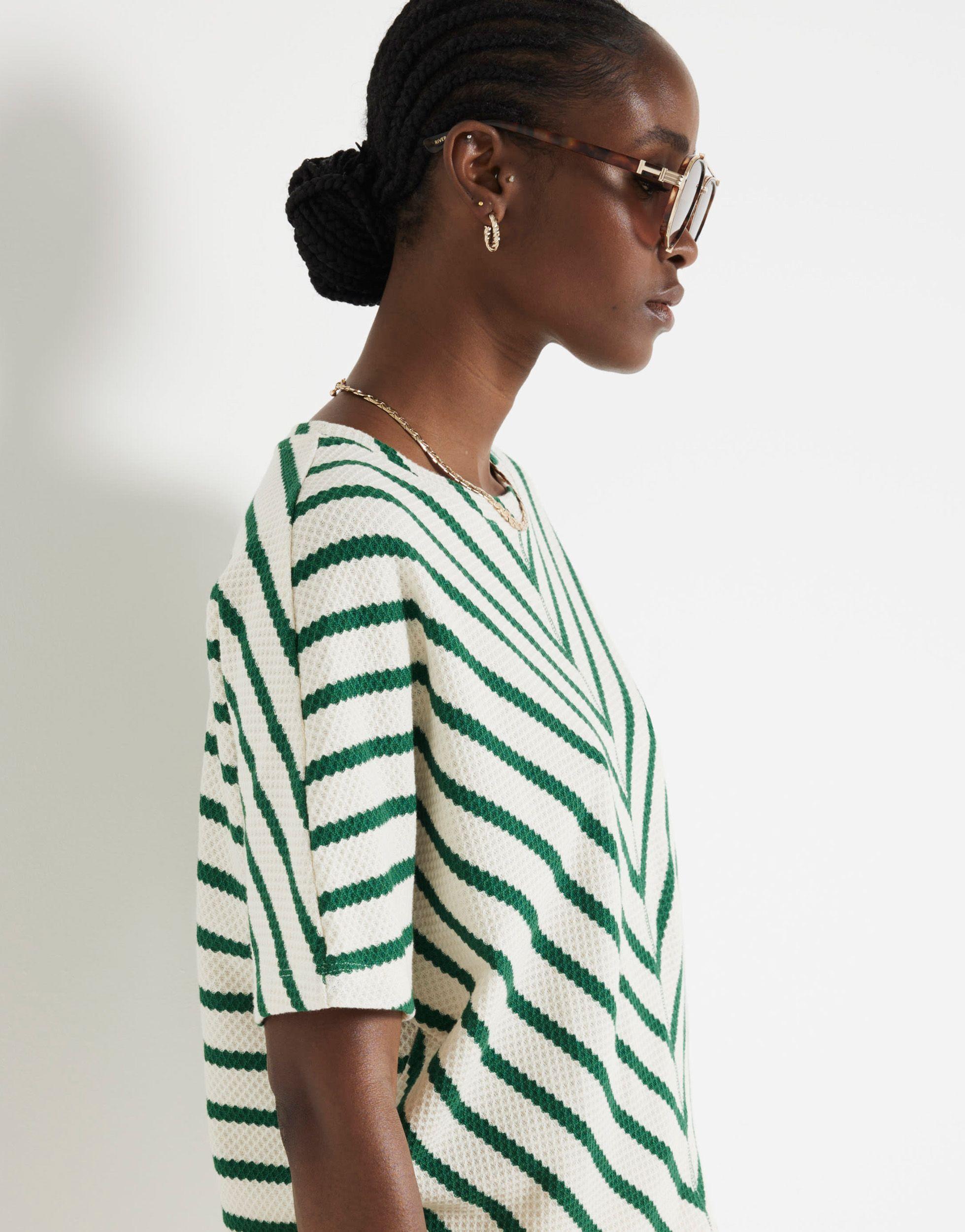 River Island Chevron Striped Textured Top in Green Lyst UK