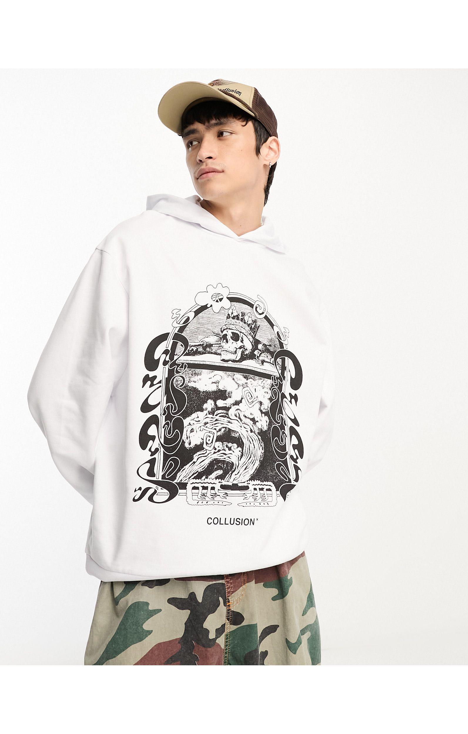 Collusion Front Print Graphic Hoodie in White for Men | Lyst