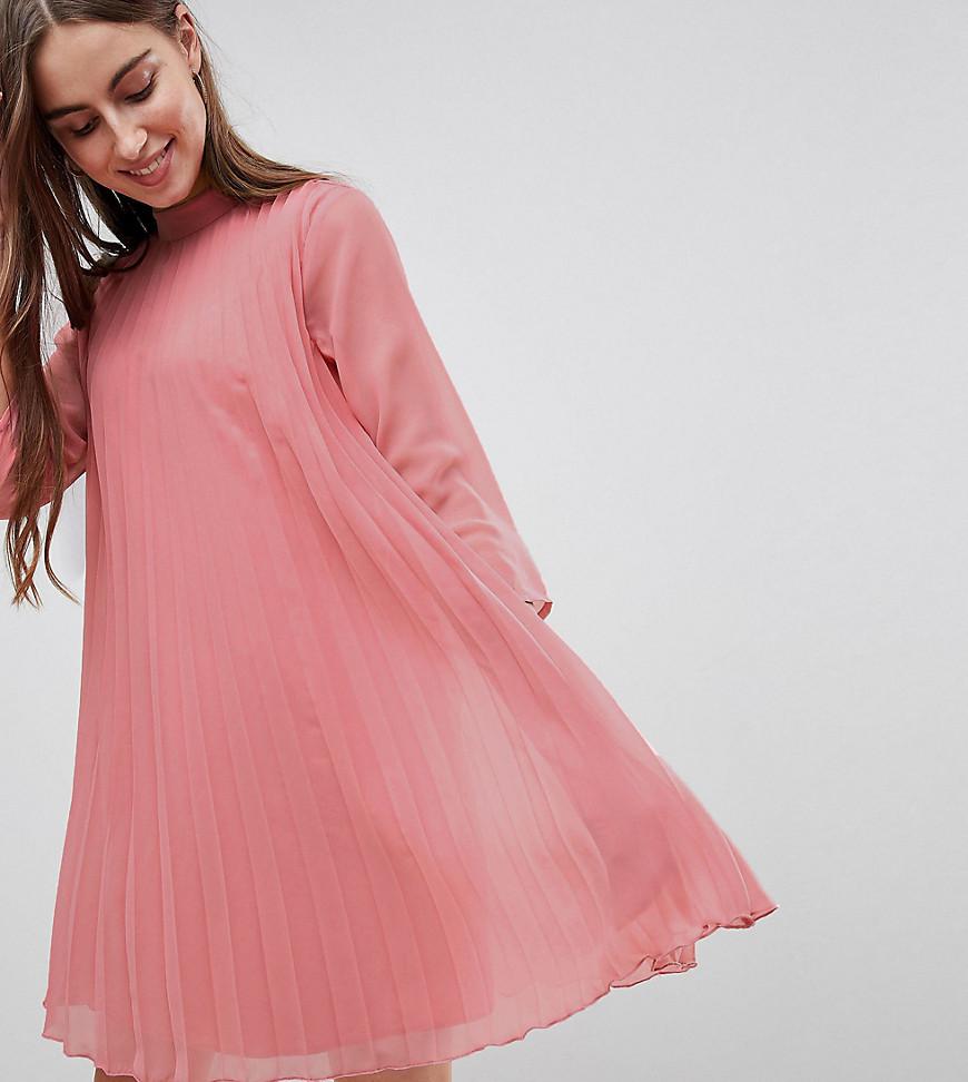 ASOS Pleated Trapeze Mini Dress With Long Sleeves in Green | Lyst