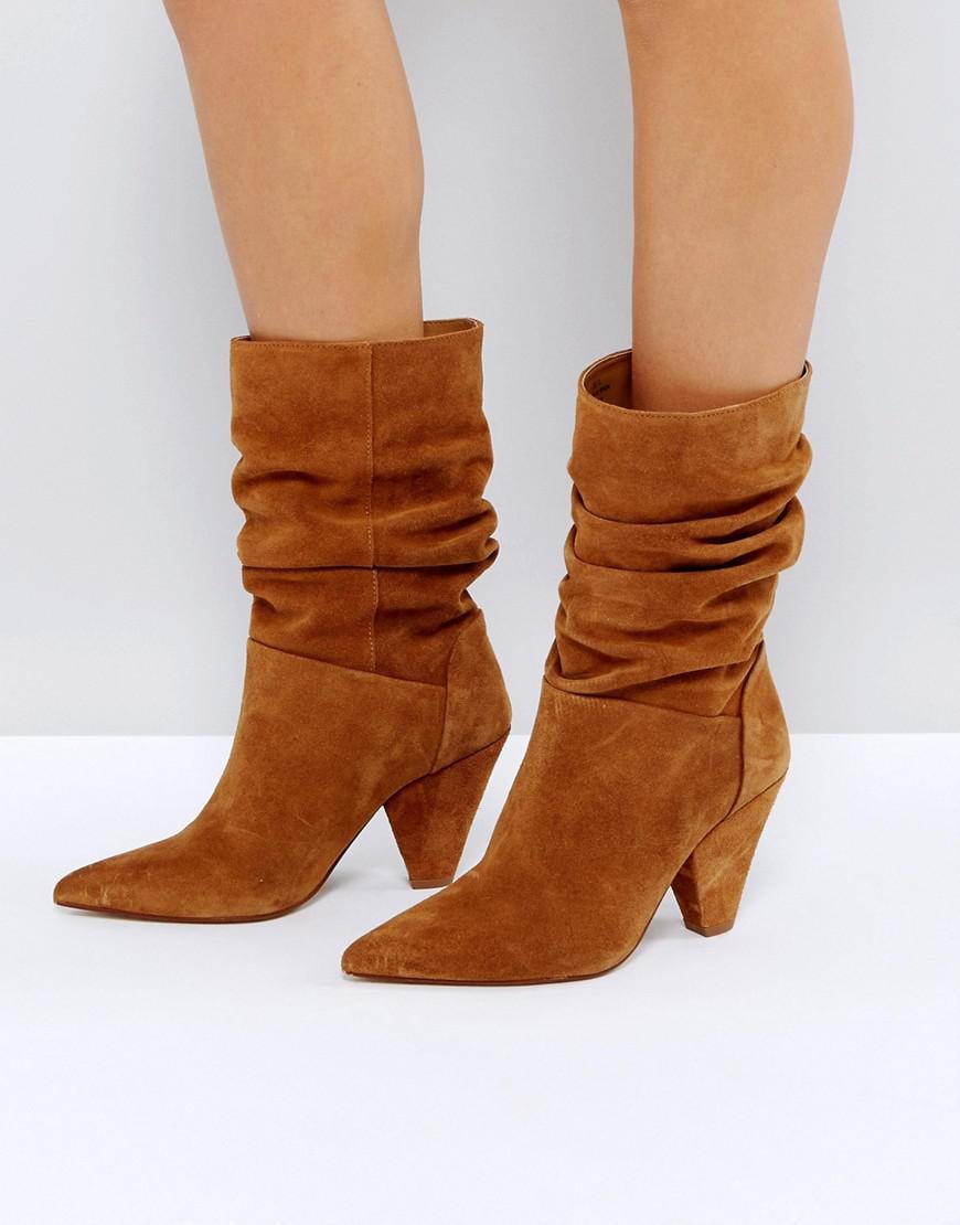ASOS Cianna Suede Slouch Cone Heel Boots in Brown | Lyst