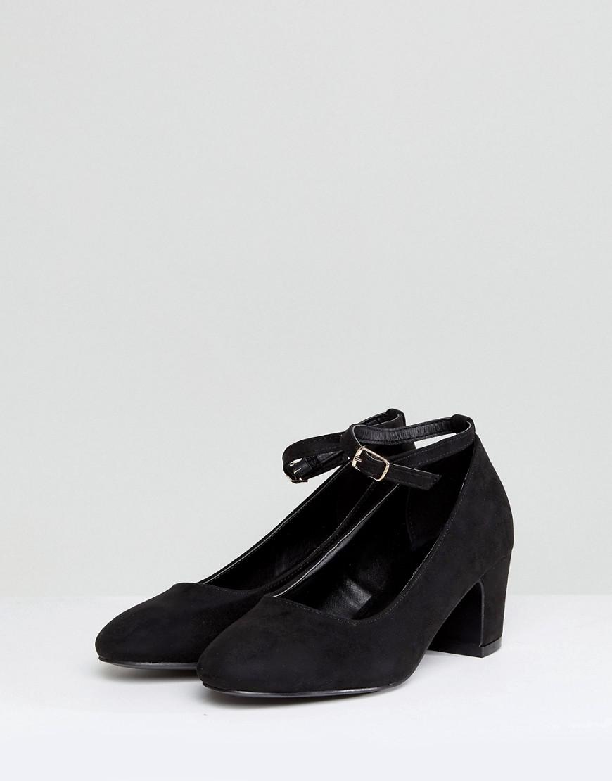 New Look Denim Low Block Heel Court Shoe in Black - Lyst
