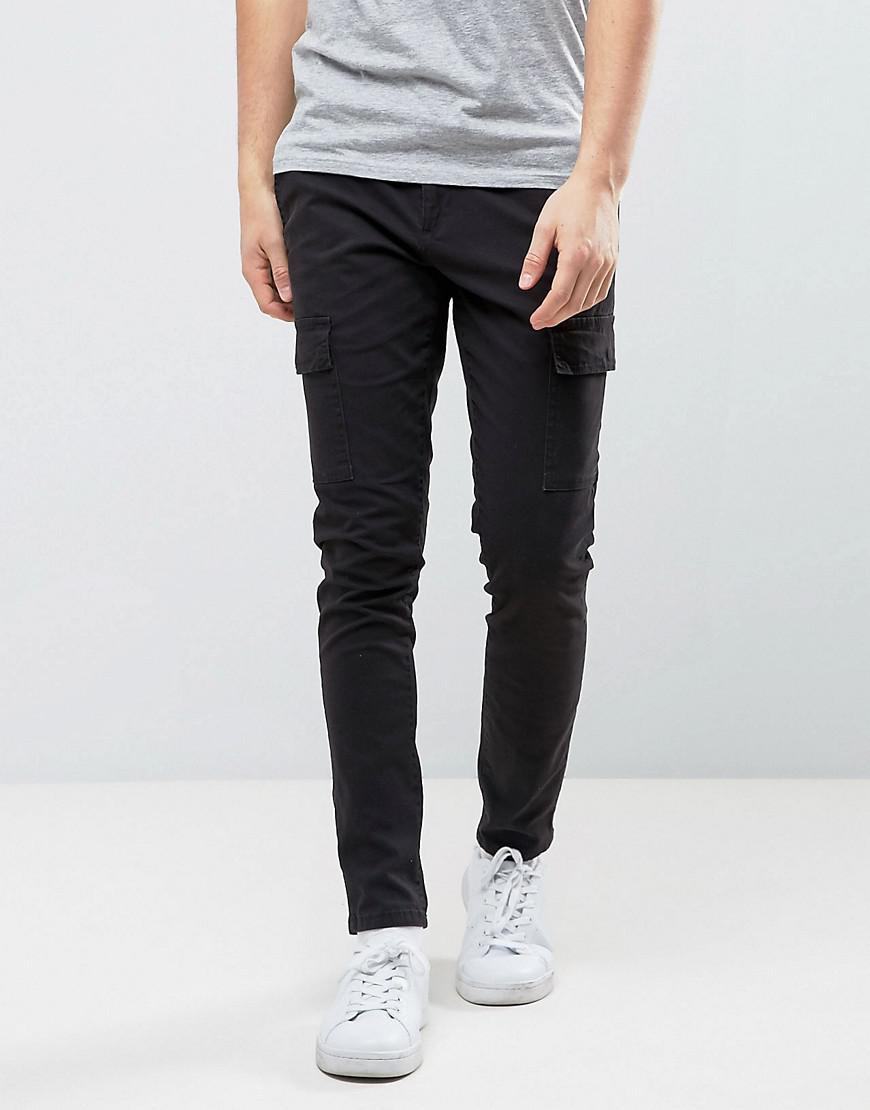 black slim fit cargo trousers