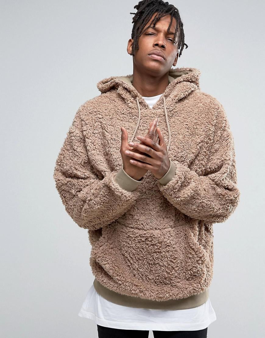 ASOS Synthetic Oversized Hoodie In Borg in Beige (Natural) for Men - Lyst