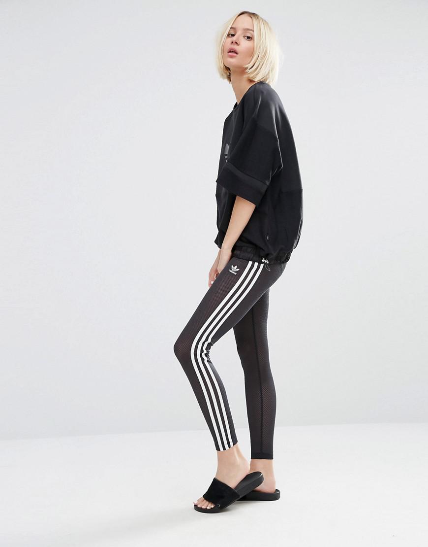 lyserød Kærlig Cirkel adidas Originals Mesh Three Stripe Leggings in Black | Lyst