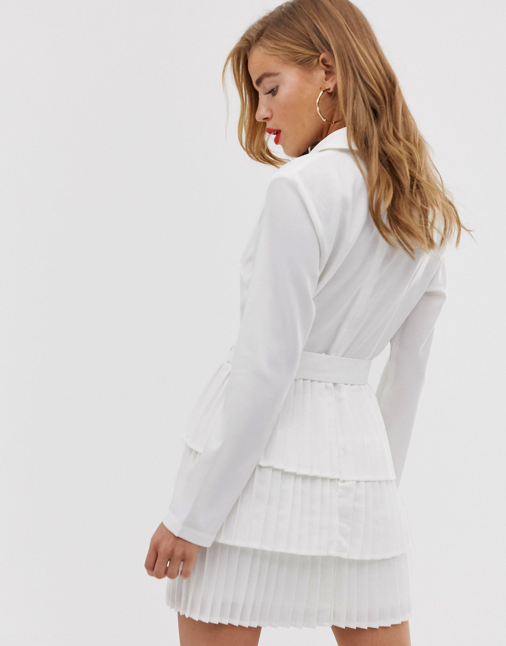 white plunge blazer dress