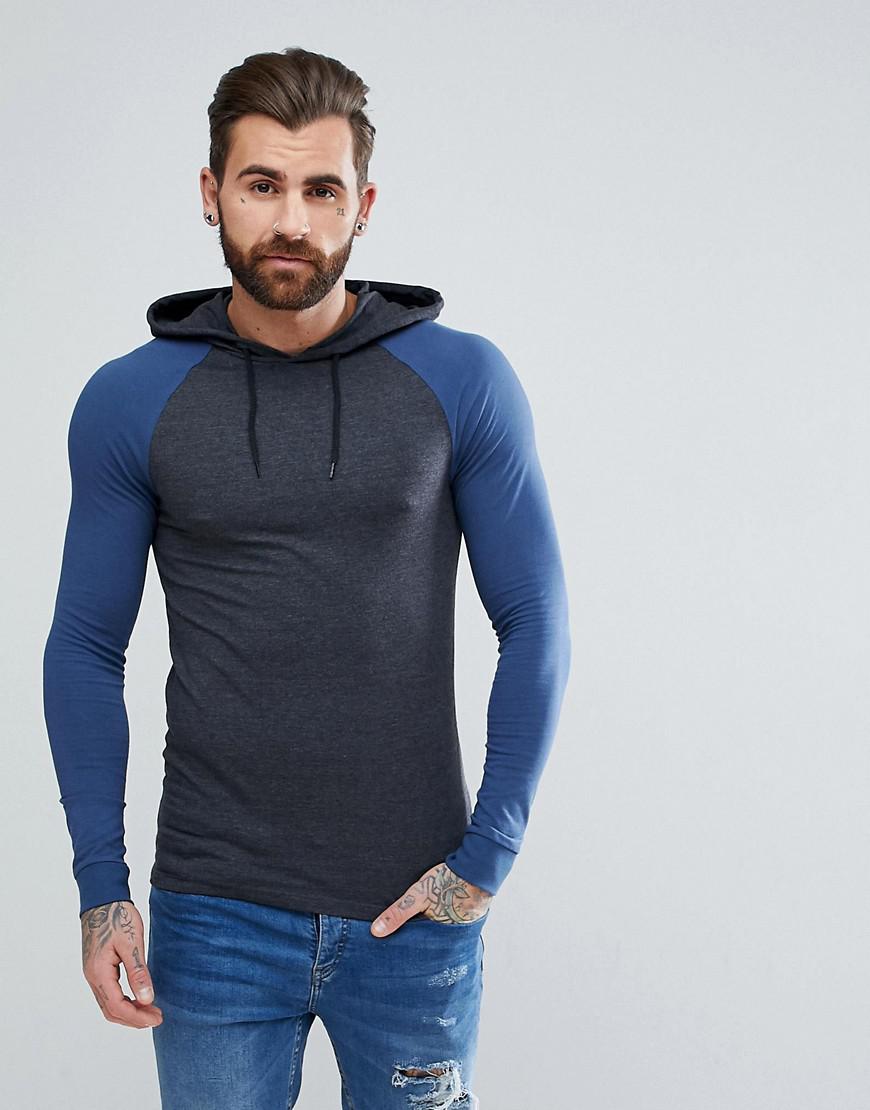 Download ASOS Denim Muscle Fit Hooded Raglan Long Sleeve T-shirt ...