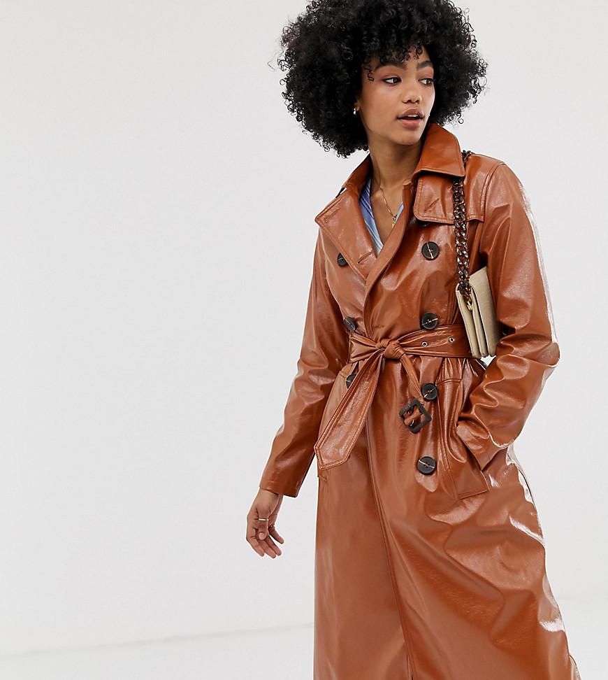 Warehouse Synthetic Patent Trench Coat in Tan (Brown) - Lyst