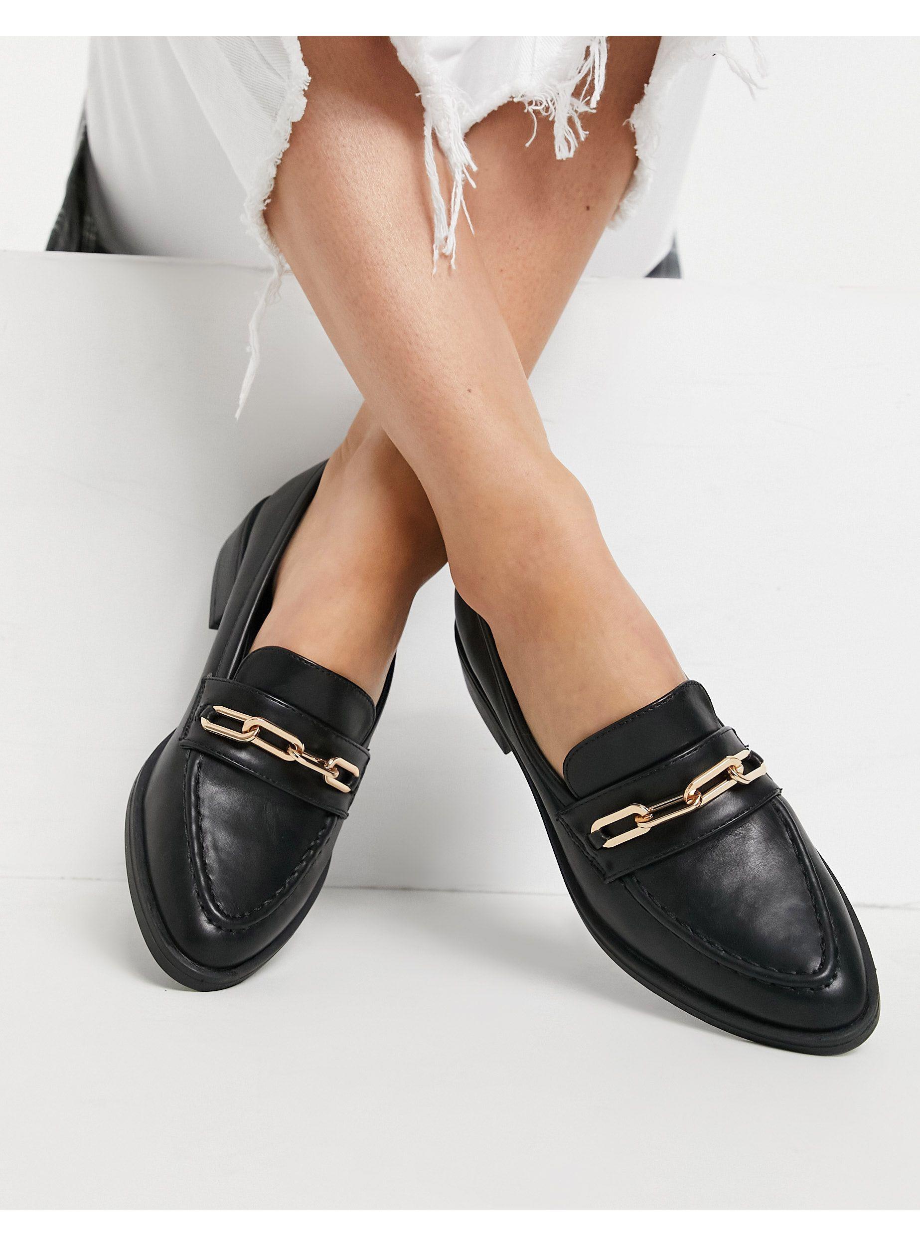 Glamorous Loafers With Gold Trim in Black | Lyst