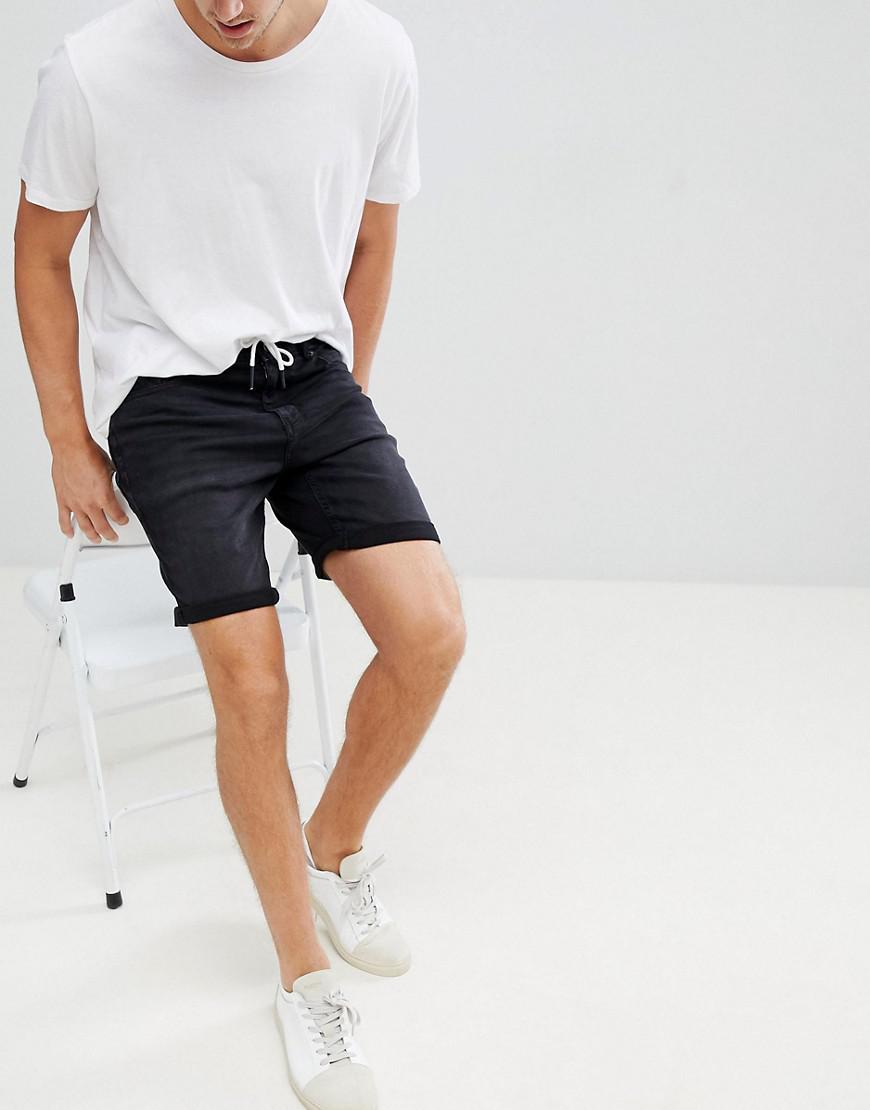 Pull&Bear Skinny Denim Shorts In Black With Drawstring for Men - Lyst