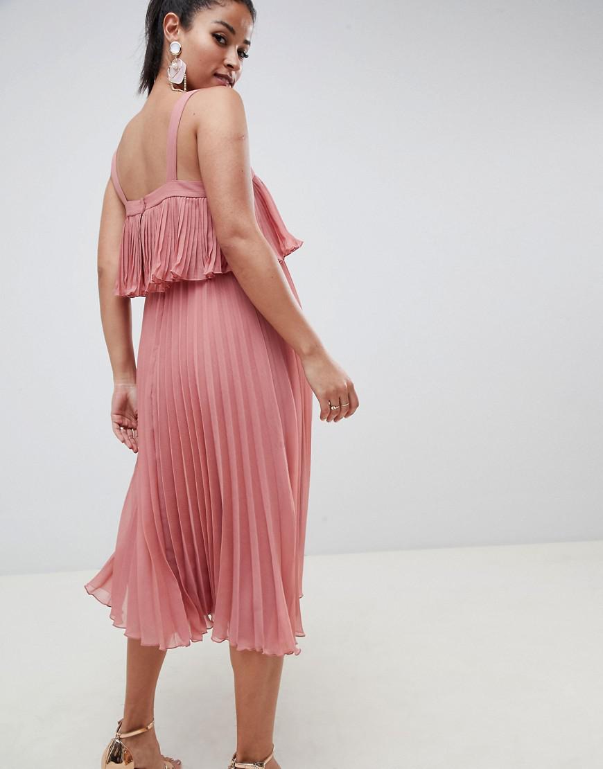asos design double layer pleated cami midi dress