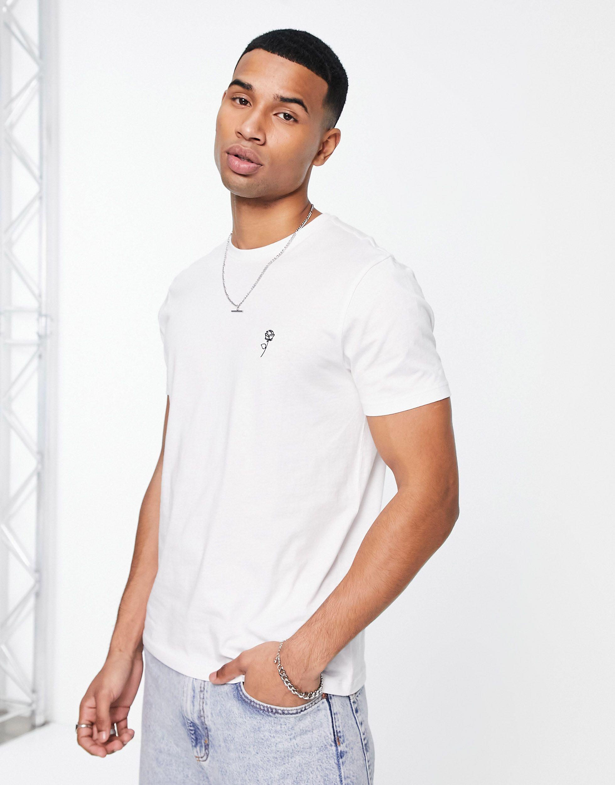New Look Rose Embroidered T-shirt in White for Men | Lyst Canada