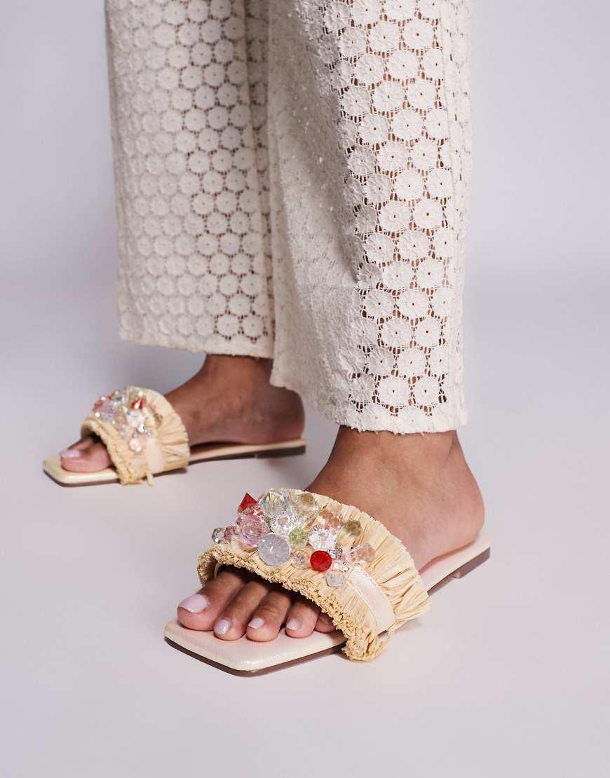 SIMMI Simmi London Lamar Embellished Strap Flat Sandals in Grey