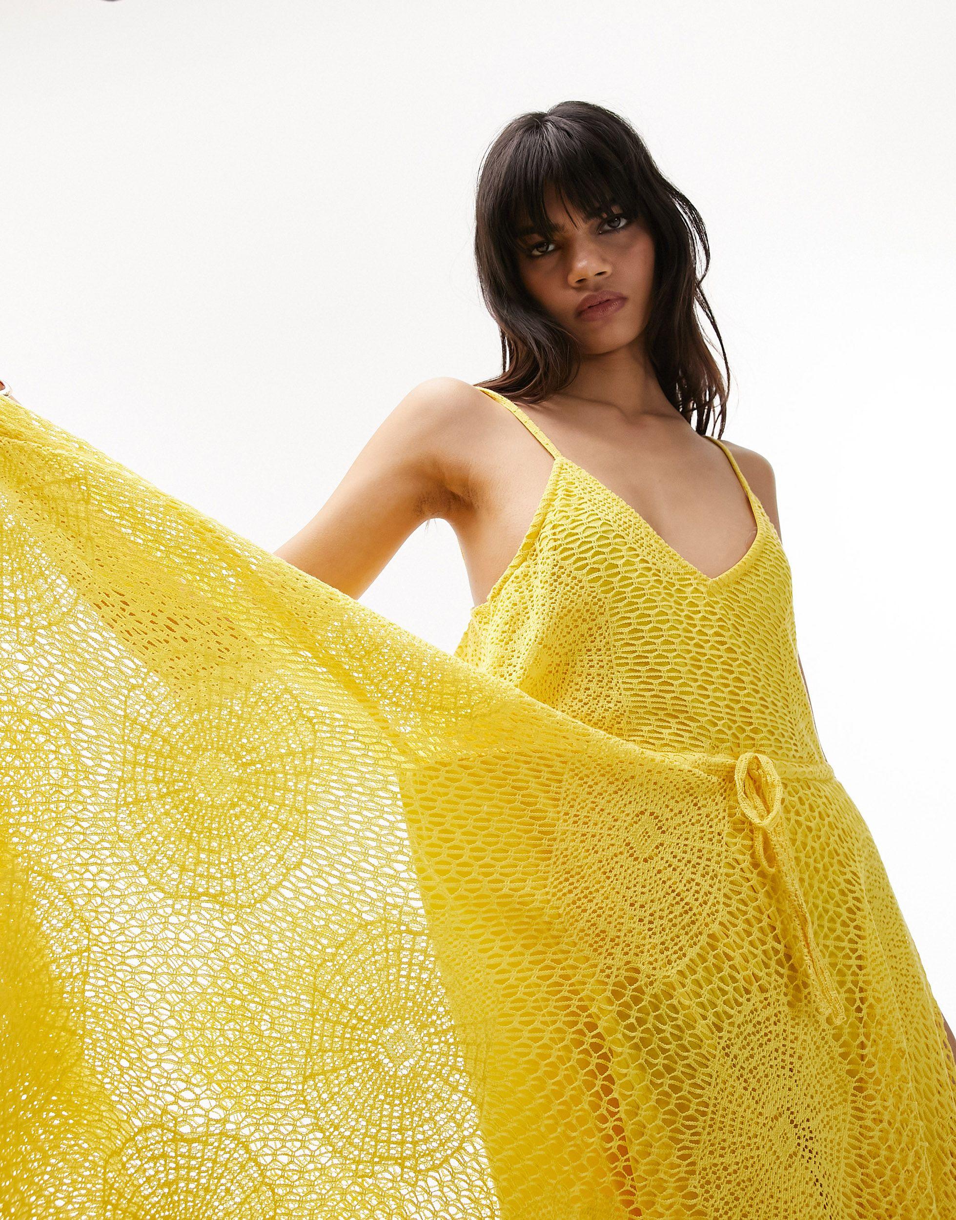 TOPSHOP Maxi Crochet Midi Dress in Yellow | Lyst