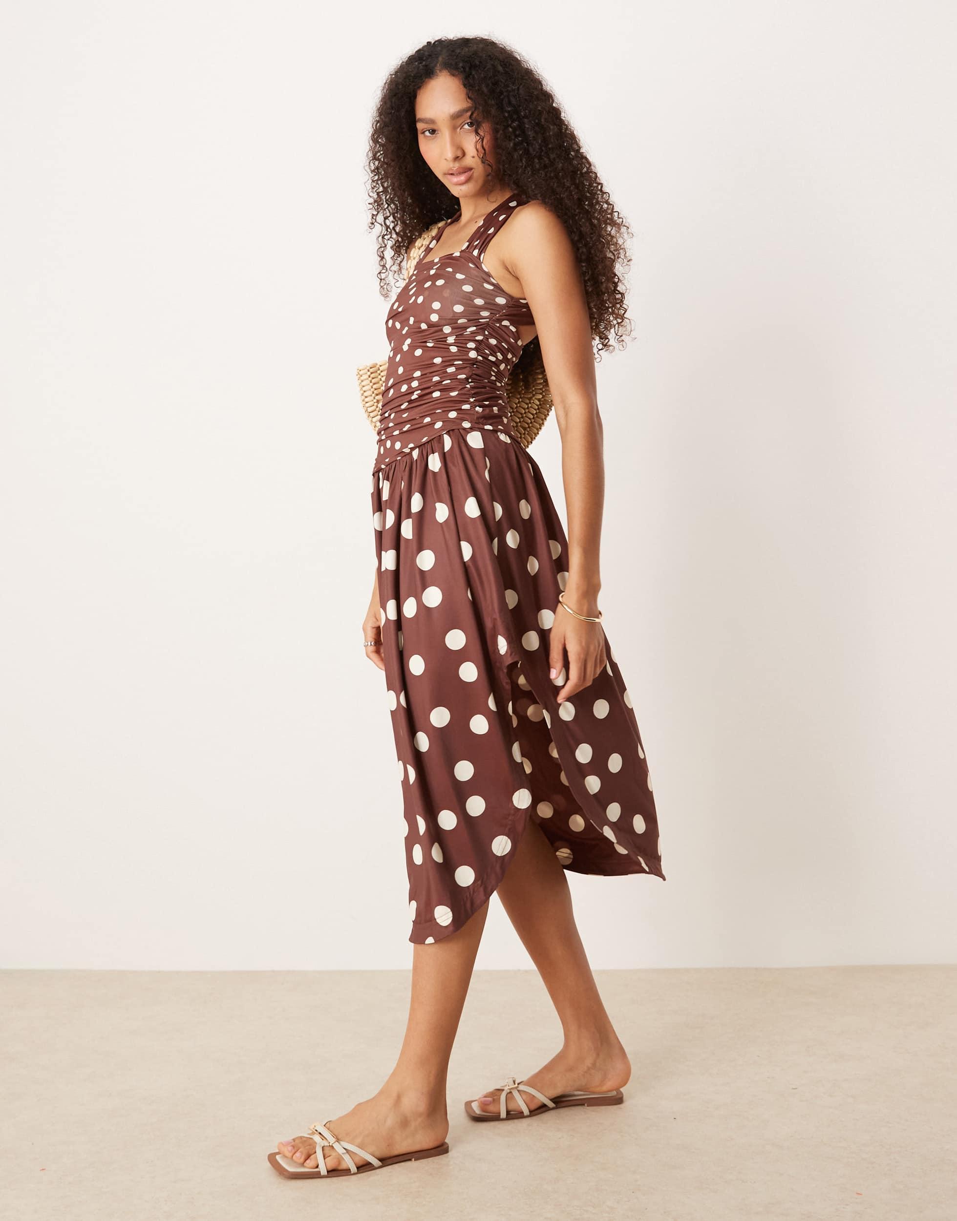 blue dress for baby girl Free People French Wrap Brown Polka Dot Mini Dress Women's Size Small –  Becky Park main image 0