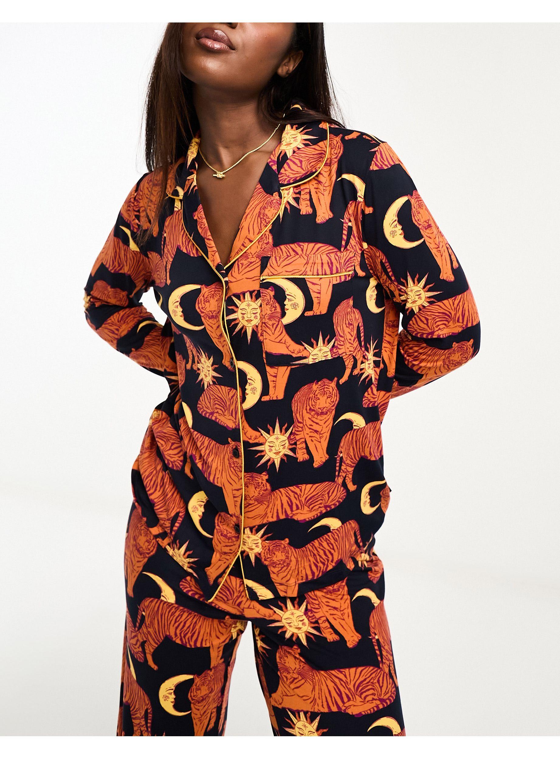 Chelsea Peers Tiger And Moon Long Button Pyjamas in White Lyst UK