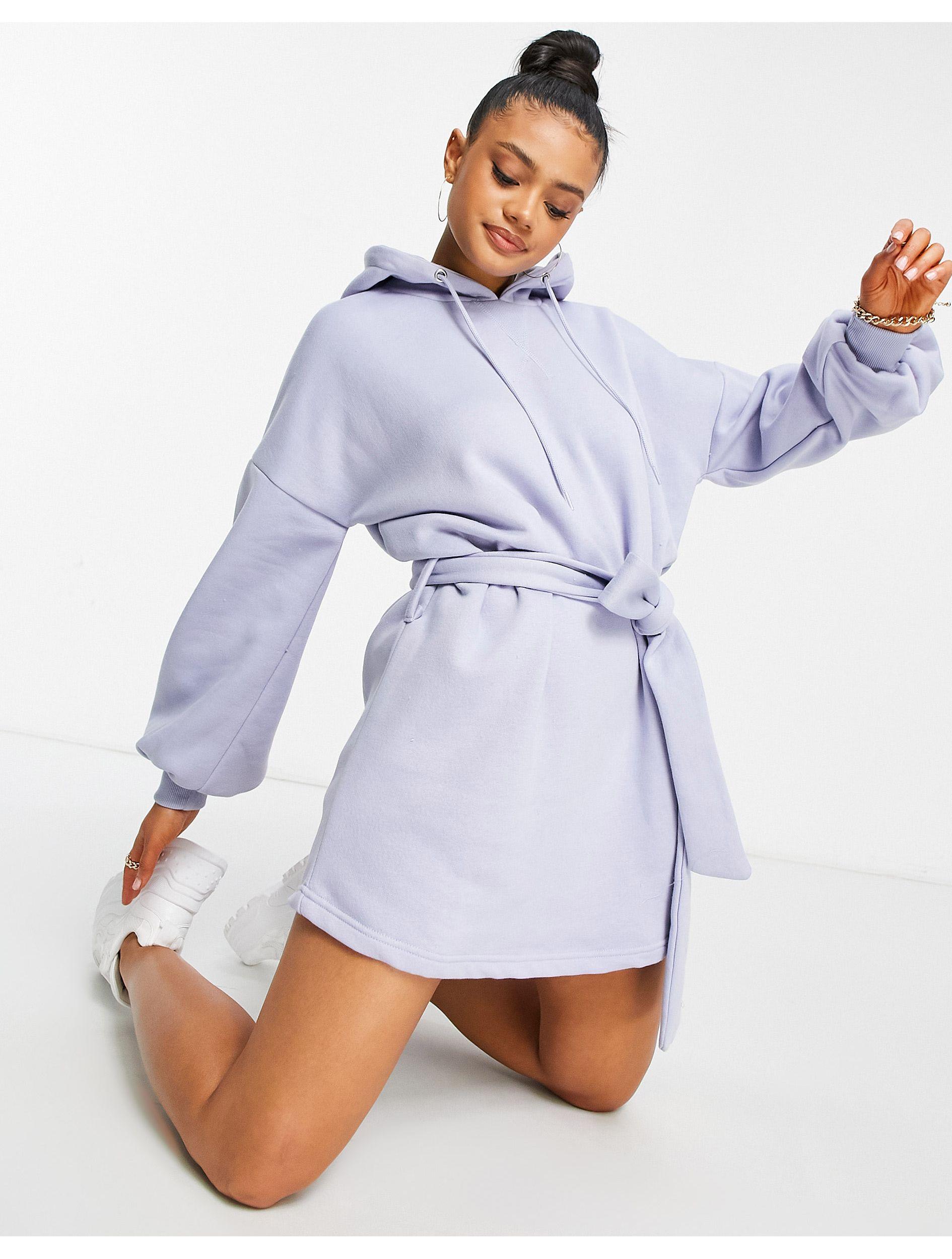 Missguided Oversized Hooded Sweater Dress With Tie Belt in Purple | Lyst
