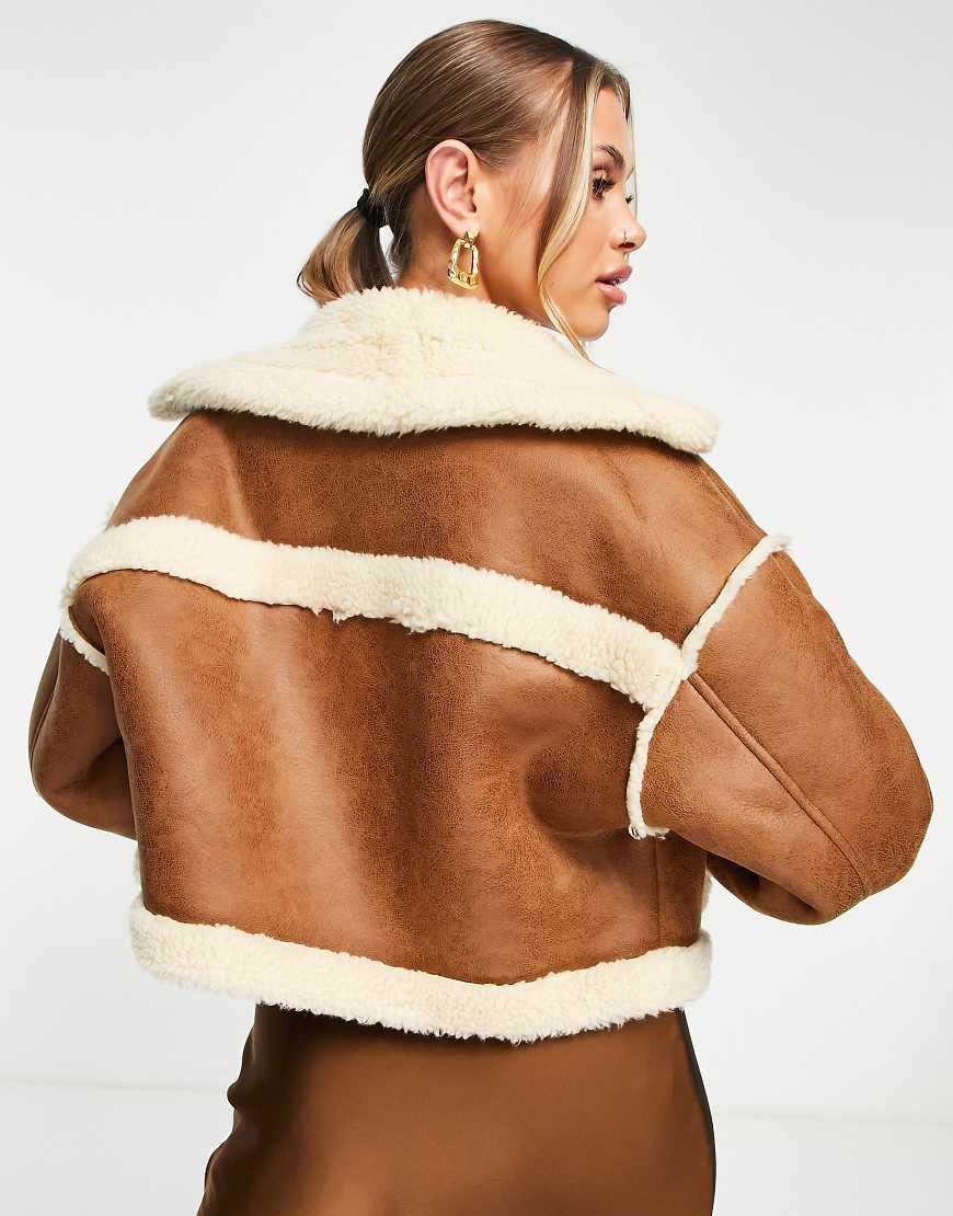 Chaqueta De Aviador Corta De Antelina Y Borreguito De -Beis Neutro