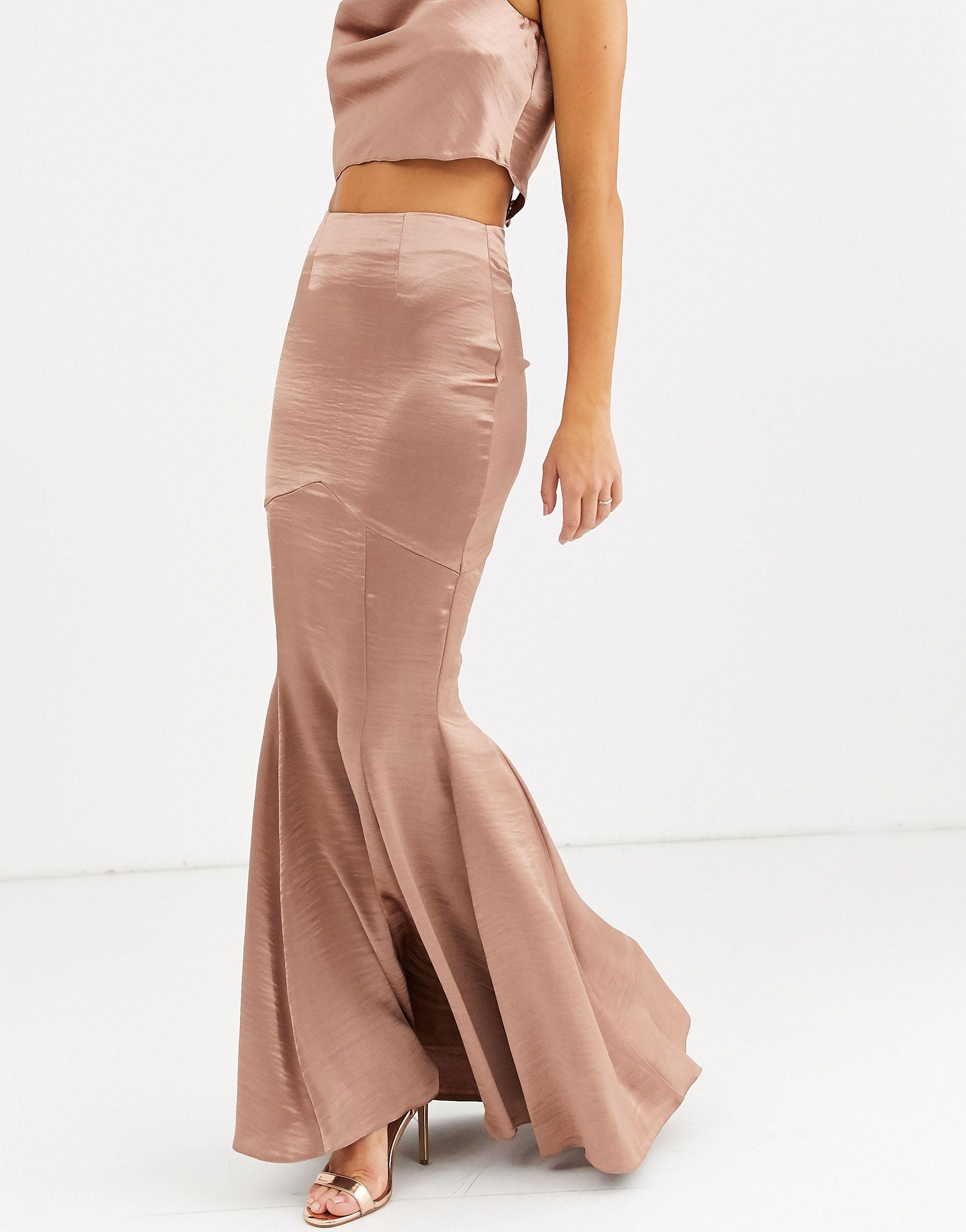 Asos Satin Fishtail Maxi Skirt Co Ord In Pink Lyst