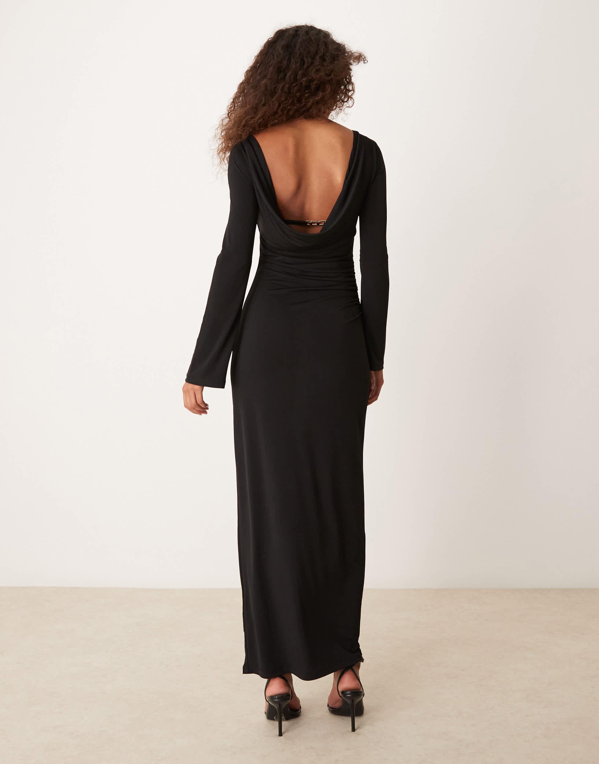 Pretty Lavish Bell Sleeve Slash Neck Maxi Dress in Black | Lyst Canada