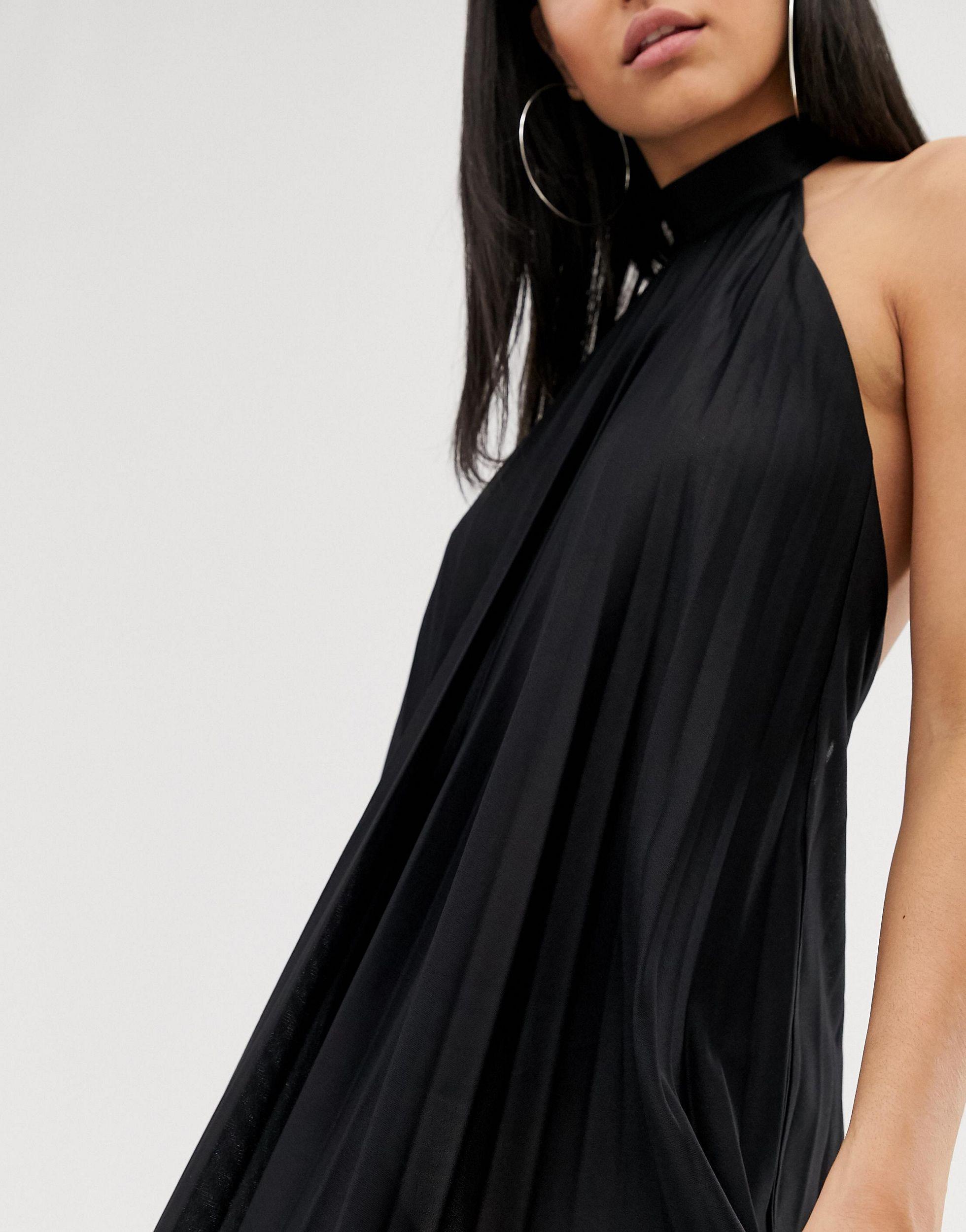 backless halter pleated mini dress